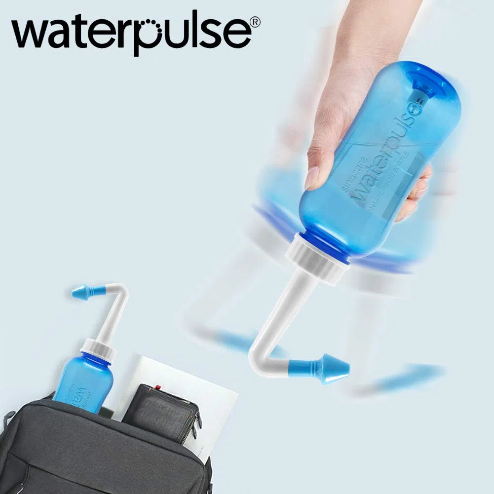 WATERPULSE Neti Pot Sinus Sinusal,300 ml con 60 paquetes de sal,dispositivo de riego nasal,sistema de riego nasal y termómetro adhesivo para adultos y niños,sin BPA