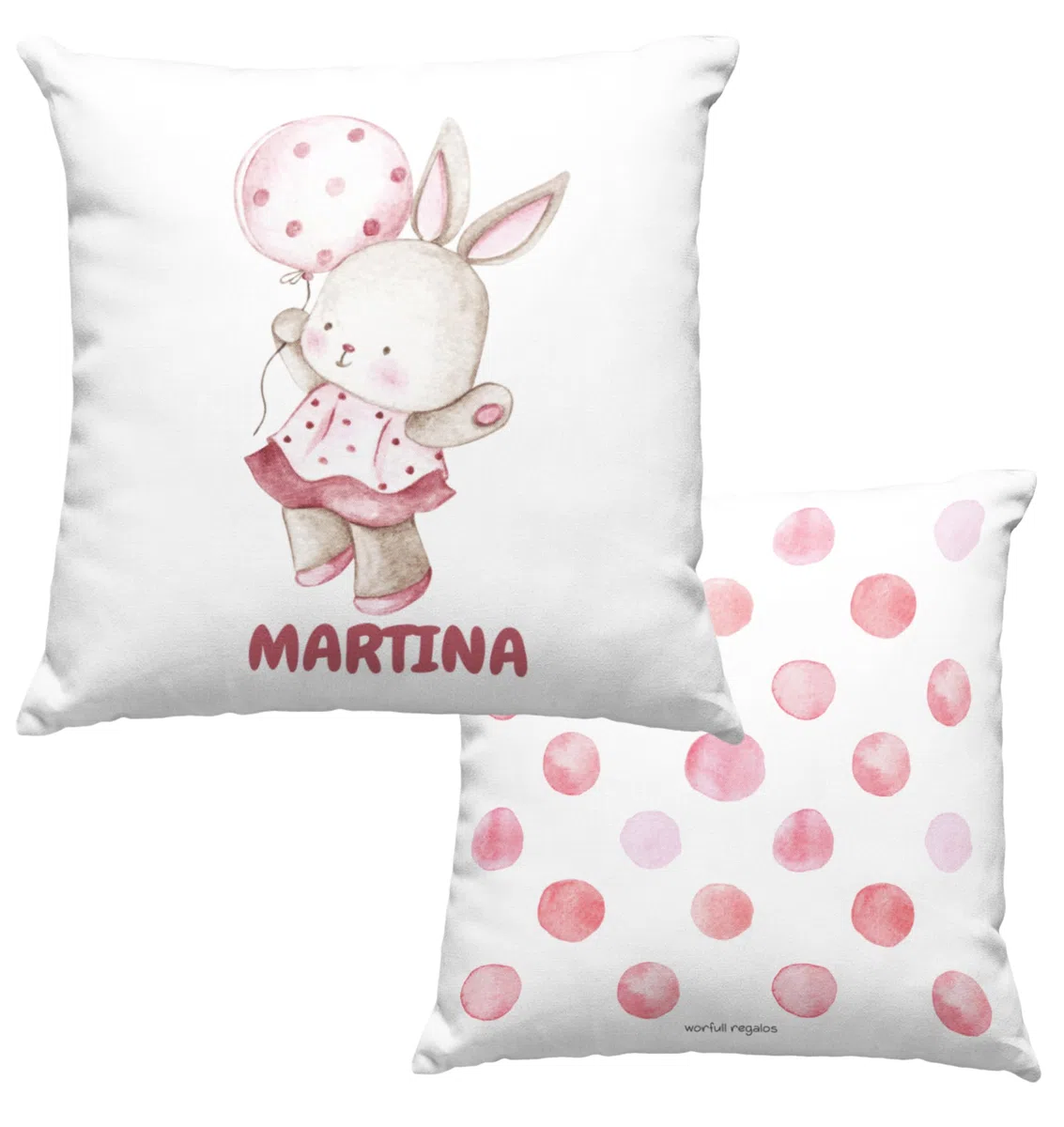Cojín personalizado, cojín con nombre, guardería, cojín infantil, decoración infantil, cumpleaños, niños, bebé, almohada, vuelta al cole, amigos, regalo original, nacimiento. (CONEJITA)