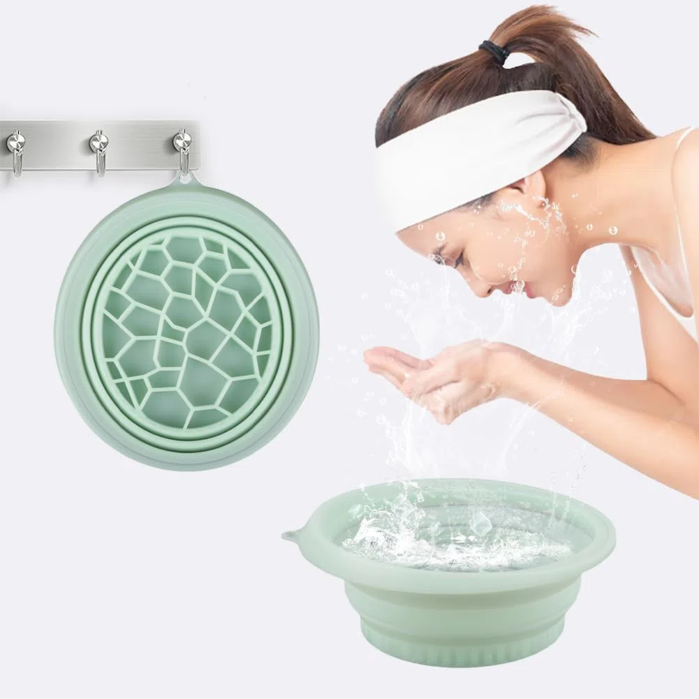 Cuenco facial para hielo, lavabo plegable de silicona con bandeja de hielo integrada, cuenco facial portátil de enfriamiento rápido para aliviar la terapia de frío de la piel