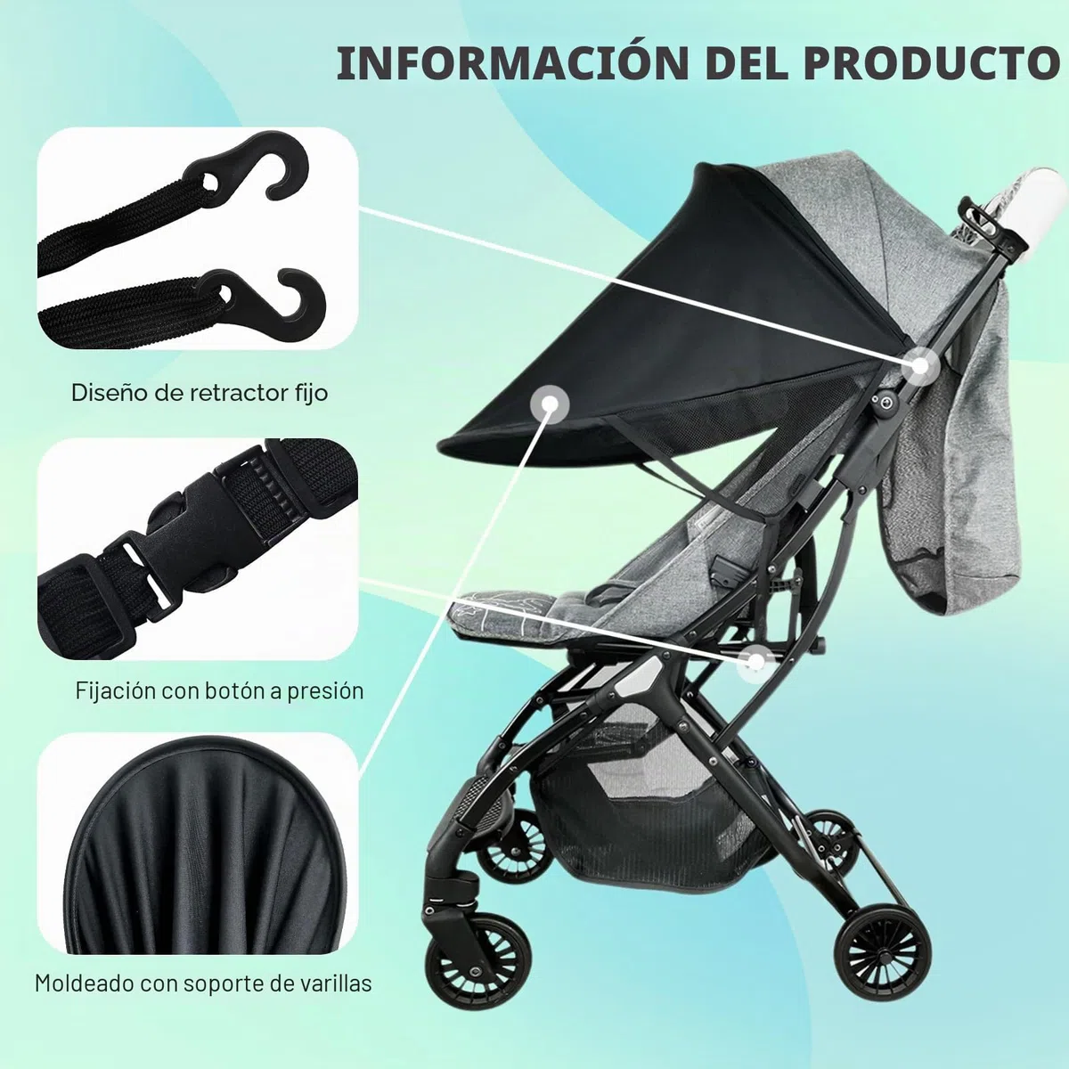 Parasoles para Silla de Paseo Sombrilla Carro Bebe Universal, Parasol Ajustable con Protección UV, Parasol para Cochecito, Toldo Cochecito Bebe, Toldo Cochecito Bebe para Capazos para Sillas