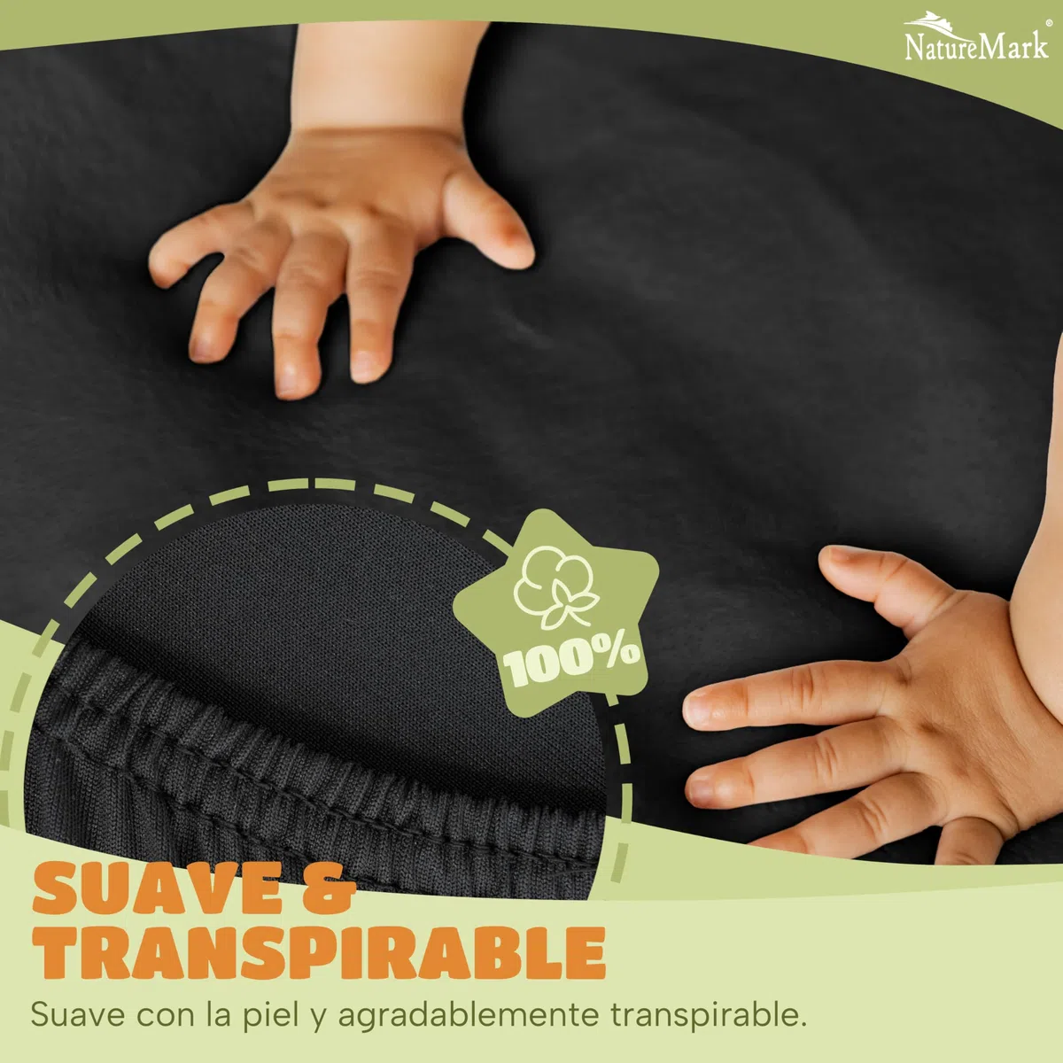 NatureMark Juego de 2 sábanas bajeras ajustables para niños, 100% algodón, para cuna y cuna, 70 x 140 cm, color negro