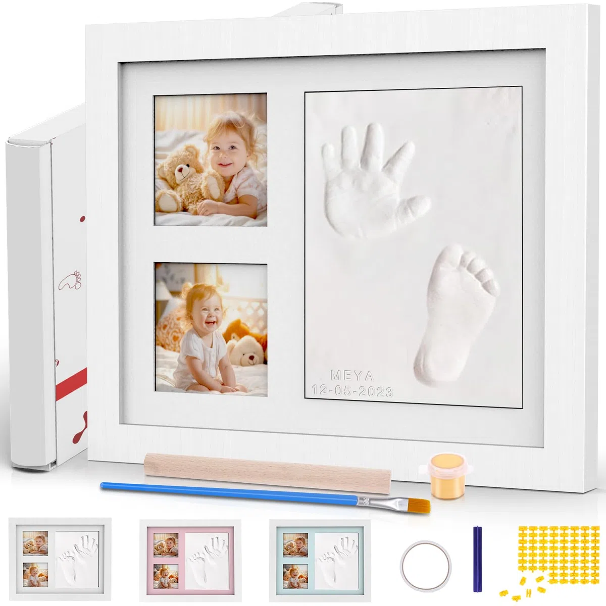 Marco Huellas Bebe - Kit de Marco para Huella de Pie y Manos del Bebe - Kit de Precioso Recuerdo de Tu Bebé - Set de Modelación para Decoración - Regalos Bebes Recien Nacidos Originales