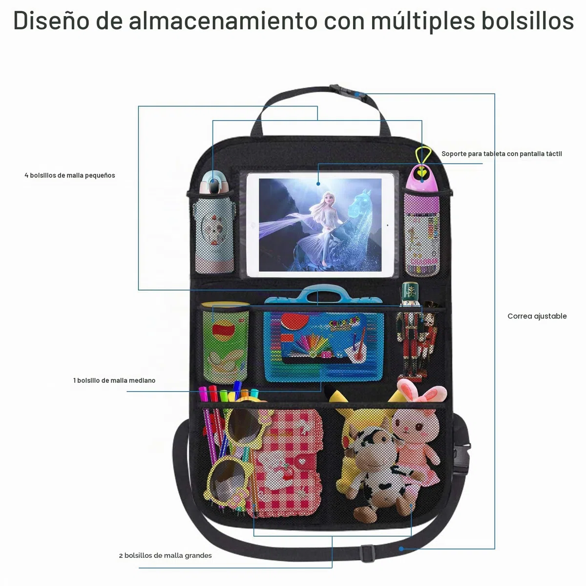 Organizador para Coche, 2 PCS Protector de Asiento Niños (8 Bolsillos), Impermeable Organizadores para Coche Kick Mat, Universal Multi-Bolsillo Protector Trasero con Sorporte para iPad Tablet