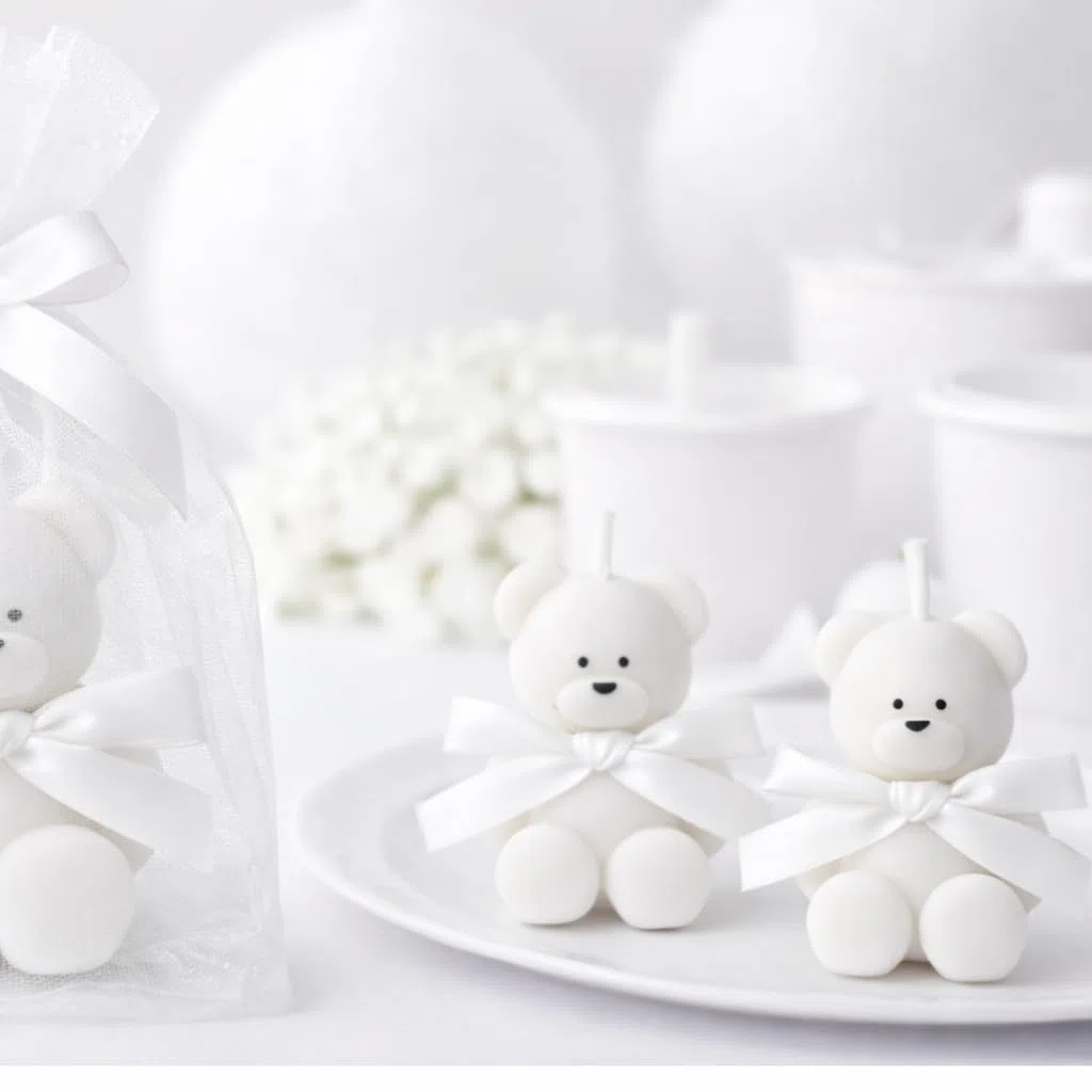 Velas de osito de cera de soja natural hechas a mano-detalle para invitados de bautizo,baby shower o cumpleaños -vela decorativa artesanal (blanco, Vainilla)