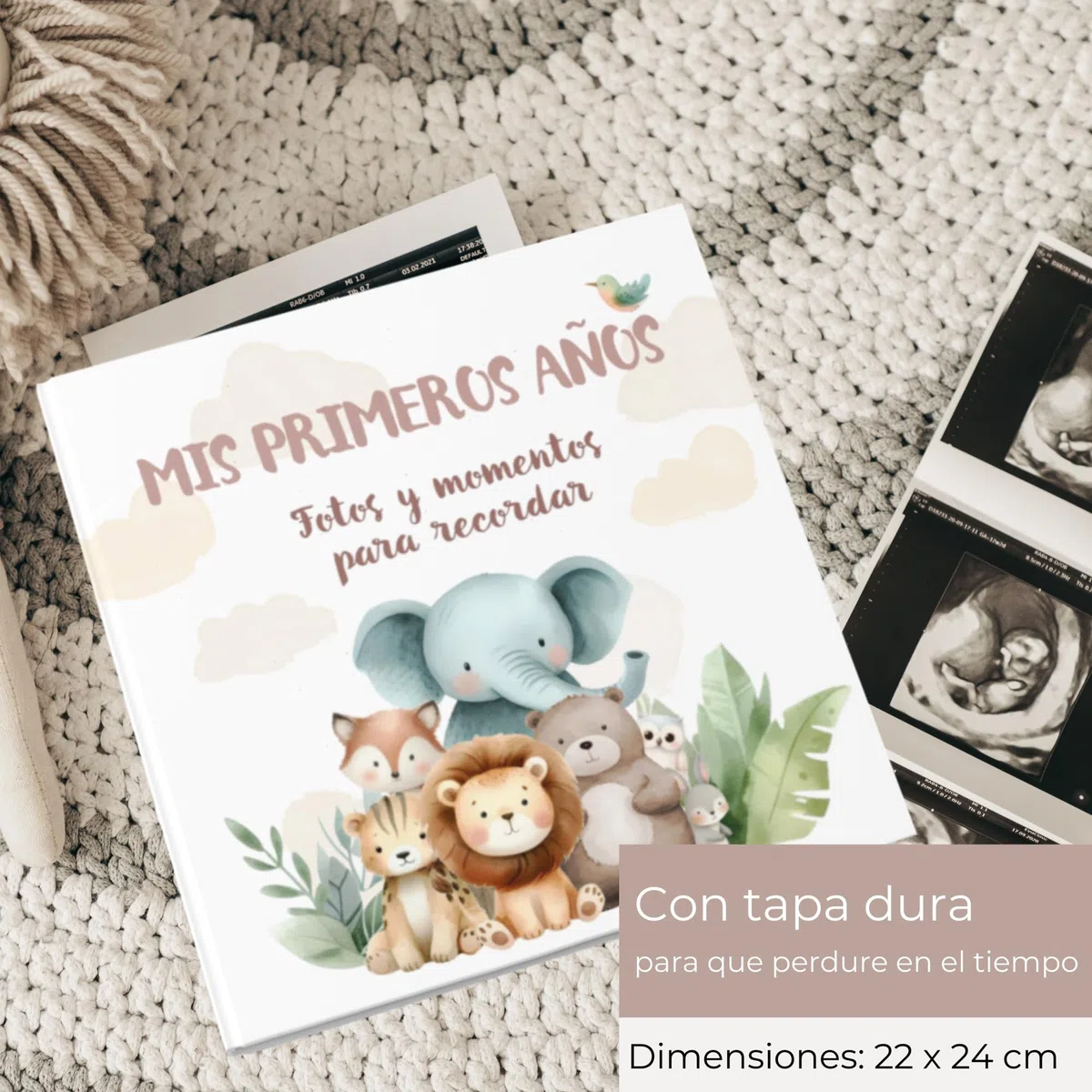 HUBORNS – Libro de nacimiento y recuerdos del bebé hasta los 5 años, álbum de fotos y diario infantil, regalo original para recién nacidos, baby shower y padres primerizos (Amigos, Español)