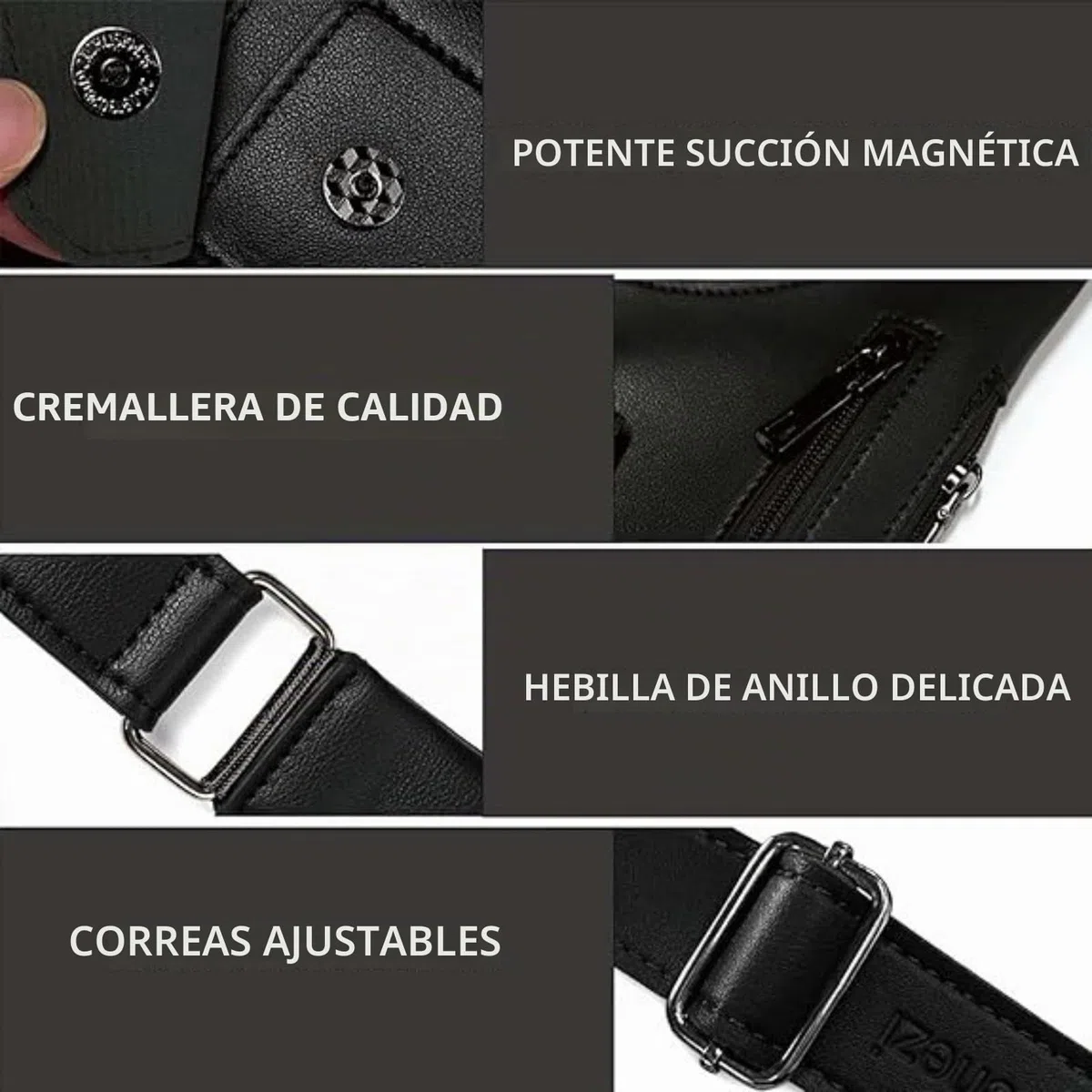 Bolso bandolera hombre de cuero sintético – sling bag multifuncional con doble hombro oculto y diseño antirrobo. Correa ajustable, múltiples compartimentos, ideal para viajes, deporte y uso diario