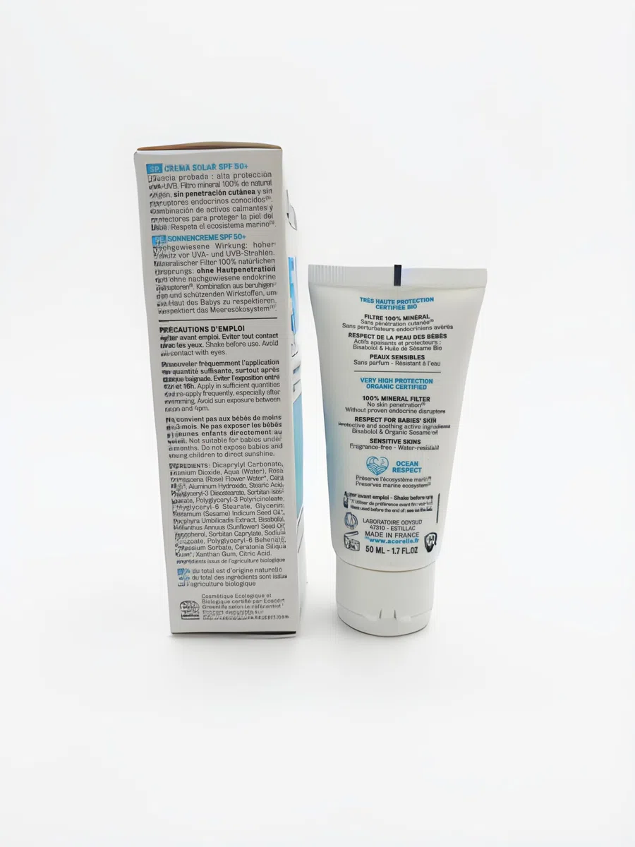 ACORELLE - Crema Solar Bebés SPF50+,50ml, Ecológica Certificada, Hipoalergénica, Fácil de Aplicar