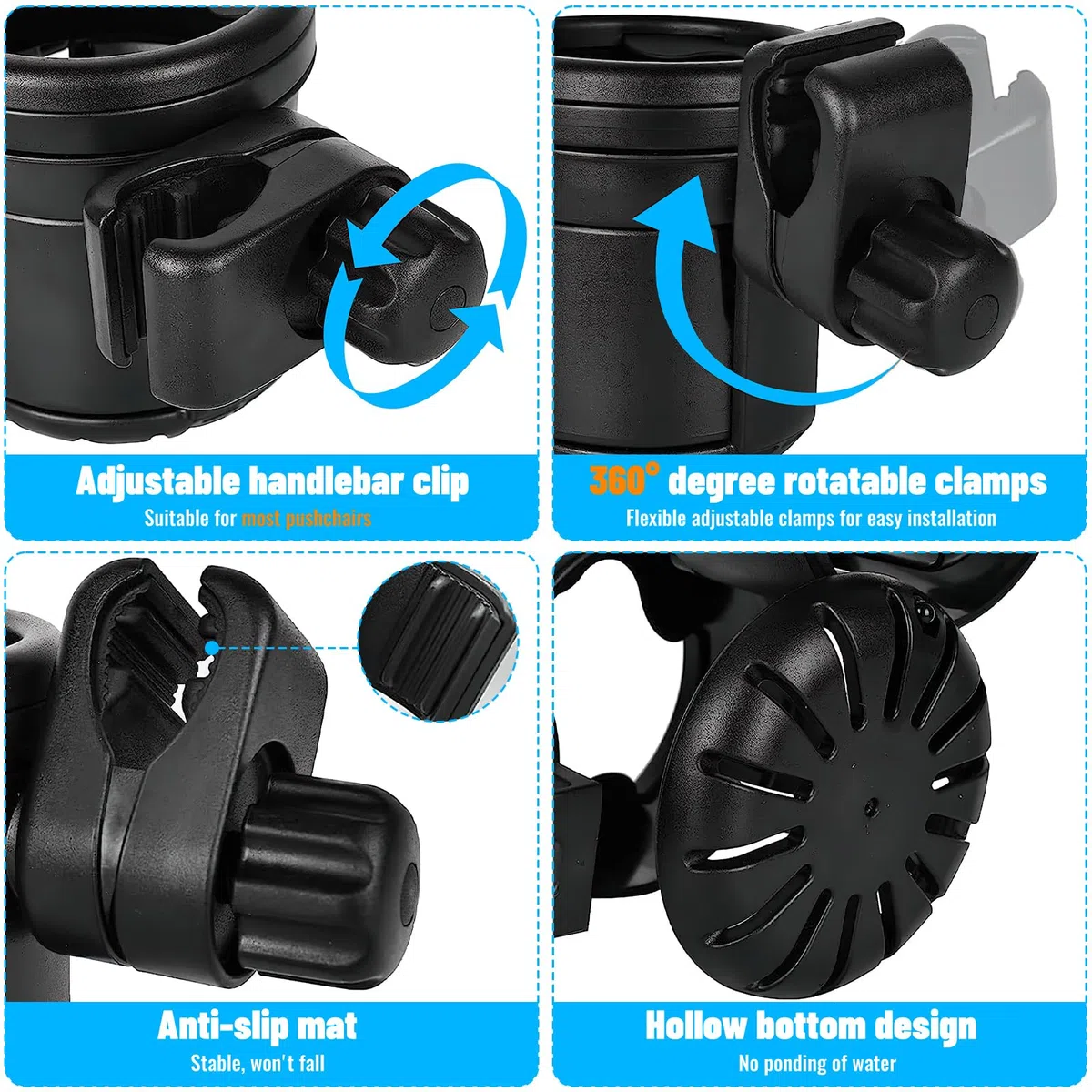 Portavasos Carro Bebe Universal, Bebe Accesorio para Cochecito, Portavasos Carrito Bebe, Soporte para Bebidas para Cochecito de Bebe para cochecitos, Cinta de Correr, Sillas de Ruedas