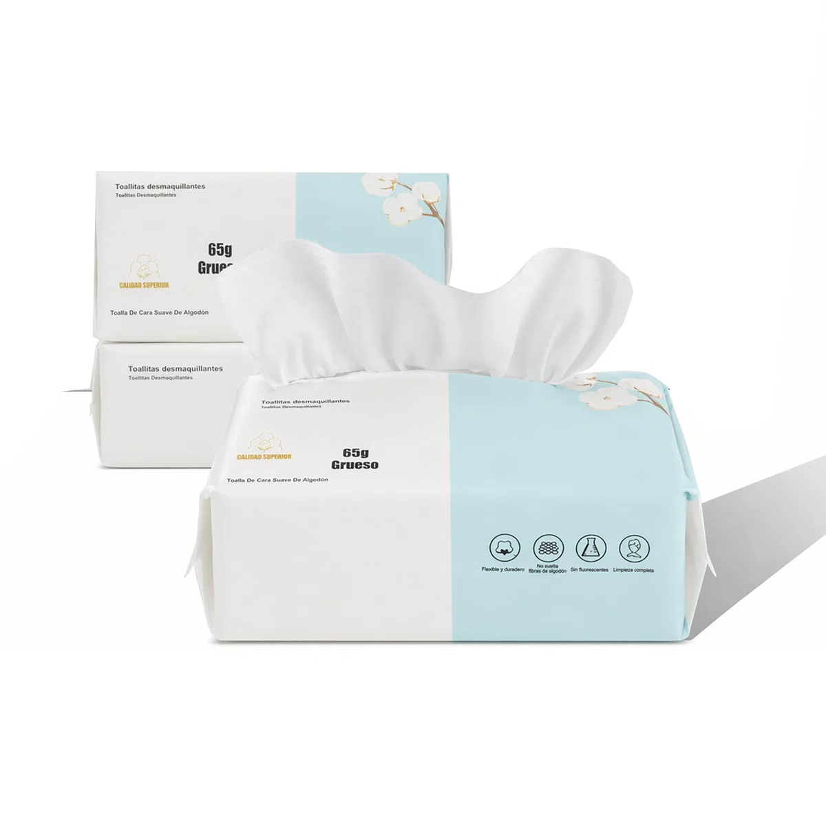 BESCH Rollo Toallitas Secas Facial de 100% Algodón Desechables 20x20cm - 216 Toallitas Fibra Algodón Natural para Bebés, Absorbente Biodegradable Reciclable, Super Suave (Paquete de 3)