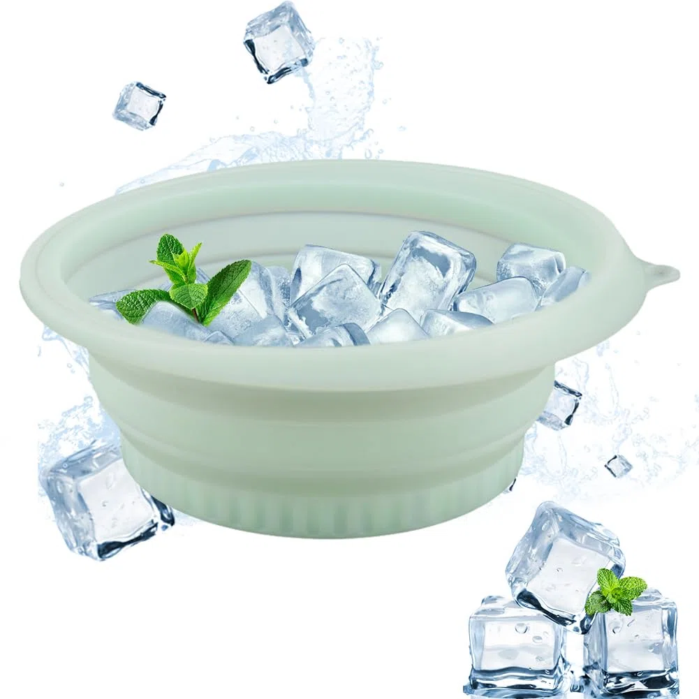 Cuenco facial para hielo, lavabo plegable de silicona con bandeja de hielo integrada, cuenco facial portátil de enfriamiento rápido para aliviar la terapia de frío de la piel