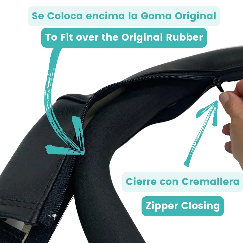 PROTEC TIF | Funda Polipiel para Asa de Transporte compatible con Bugaboo Donkey (Se coloca encima de la goma original) (Negro)