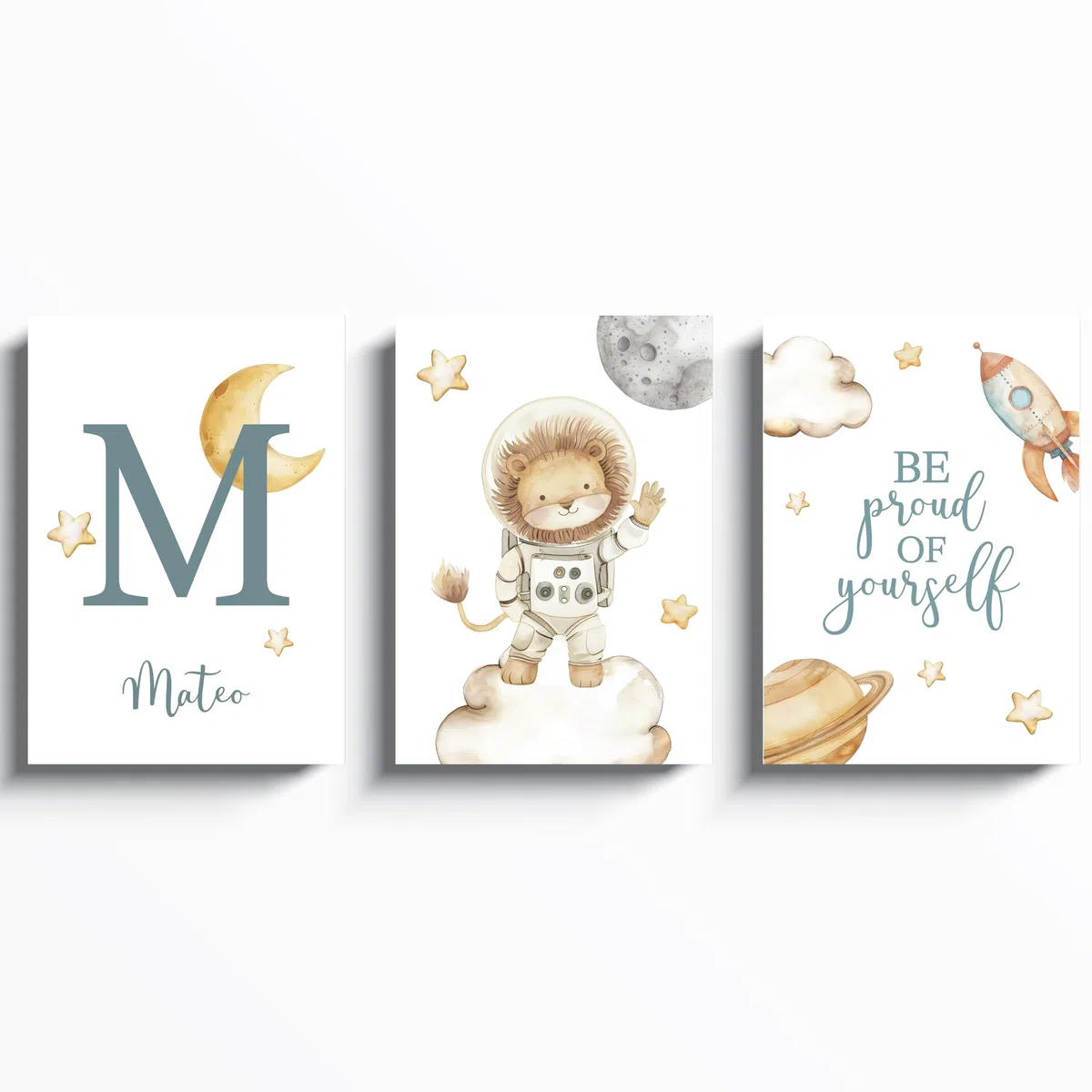 ayurvana: Set 3 Láminas Personalizadas con Nombre - Decoración Infantil | Cuadros estilo nórdico, láminas A3 personalizadas. Se envían SIN MARCO. Regalo ideal para nacimiento o baby shower original.