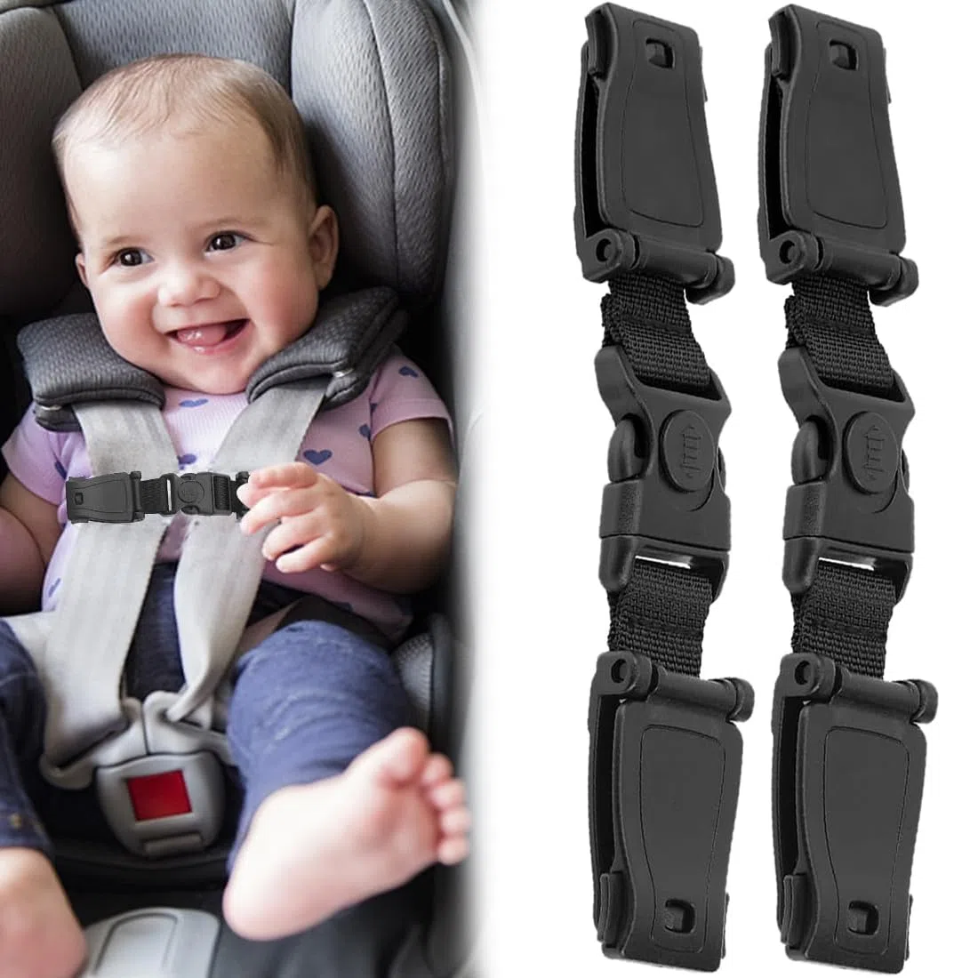 Clip para Asiento De Coche, Clip De Asiento De Bebé, Clip De Seguridad del Asiento De Coche, Hebilla De Seguridad del Asiento, Hebilla De Seguridad para Niños,Hebilla para, 2 piezas negro