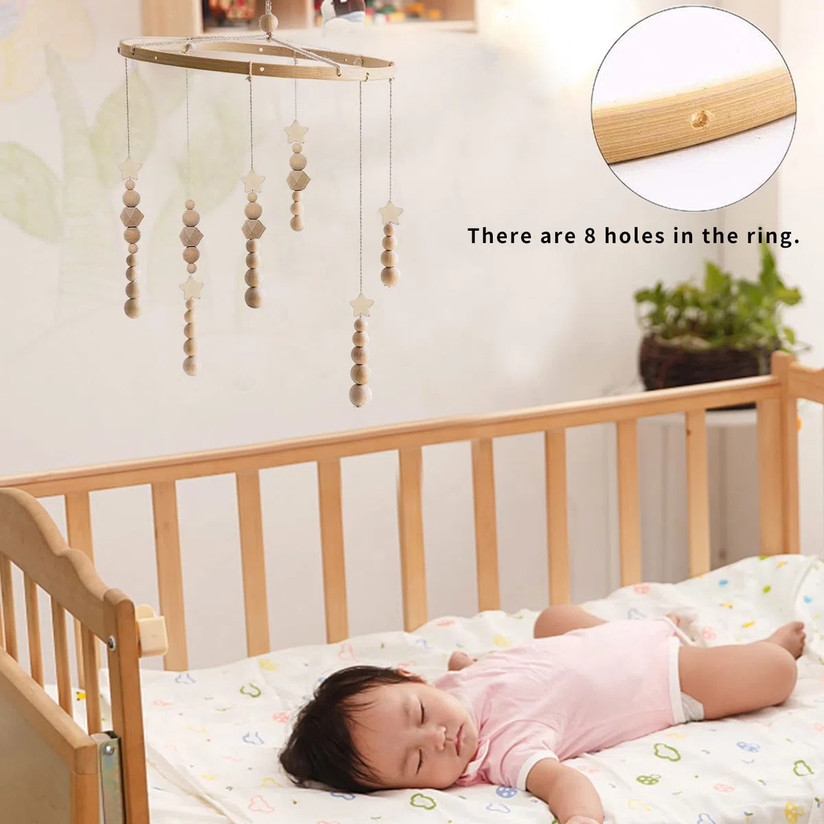 Kit marco móvil de madera para bricolaje, Sonajero de Madera con Cuentas, Móvil Cuna Bebé Madera, Carillón de viento cuna de bebé, Estrella cuentas madera natural artesanal, decoración del hogar