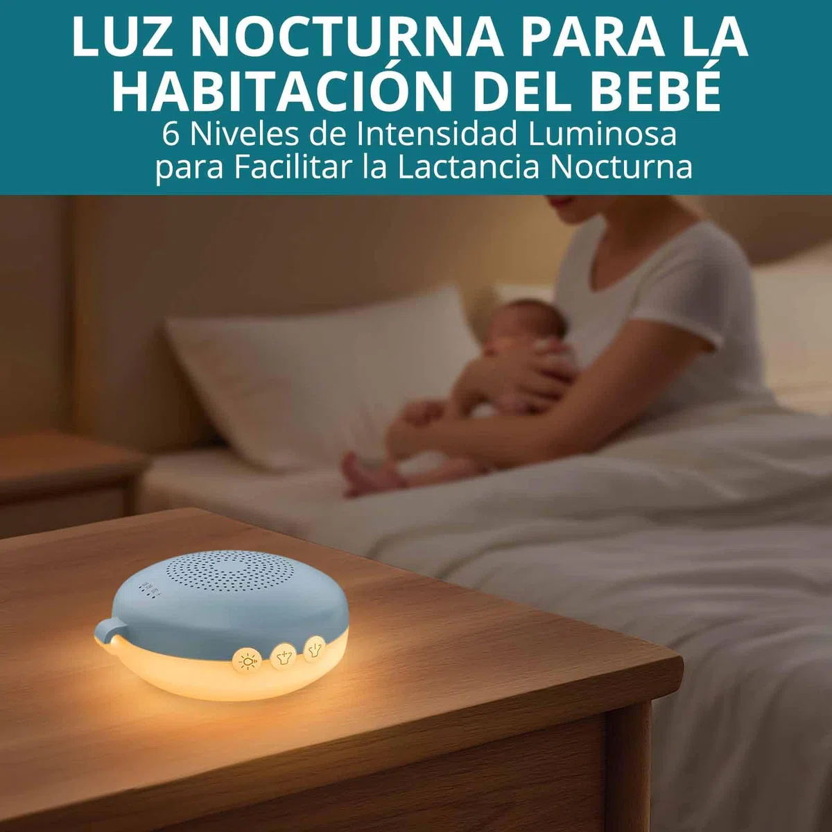 Máquina de Ruido Blanco para Dormir Bebé, Máquina de Sonido Portátil con 12 Sonidos Relajantes, Luz Nocturna de 6 Velocidades, Función de Memoria y 3 Temporizadores para Bebés, Adultos-Azul