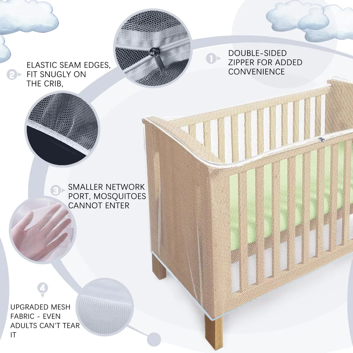 Mosquitero para Cuna, Red antiinsectos de Malla Fina con zíper para cunas y minicunas, Acceso rápido y fácil a su bebé, tamaño Universal para la mayoría de Las Camas
