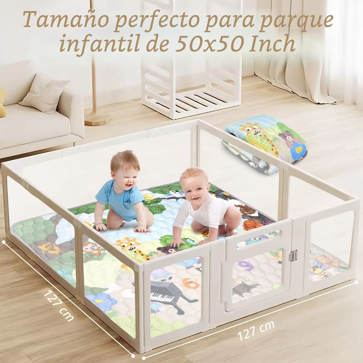 Alfombra Bebe Acolchada Plegable - Impermeable 127x127cm Tapete de Actividades, Colchoneta Suelo Niños Jugar en Casa, Antideslizante Manta Juegos para Niños y Niñas (Animales & Numeros)