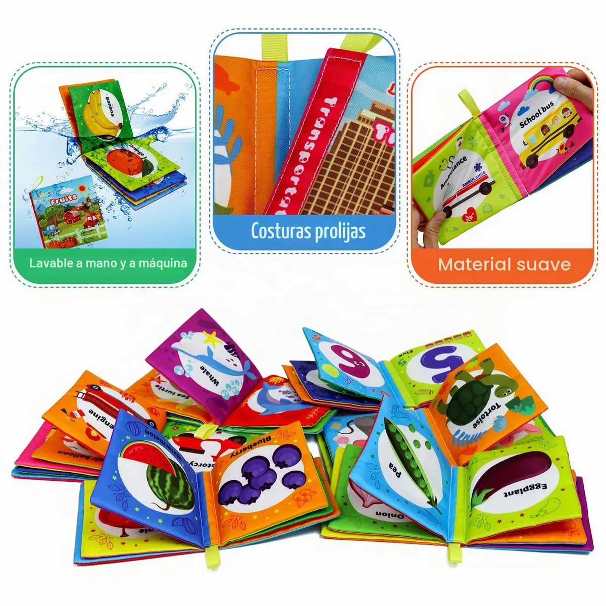 Dr.Rapeti 6 Piezas Libros Blandos para Bebé, Libro de Tela Suave, Libros de Tela Blandos para Bebé, Libros De Suave Sensoriales