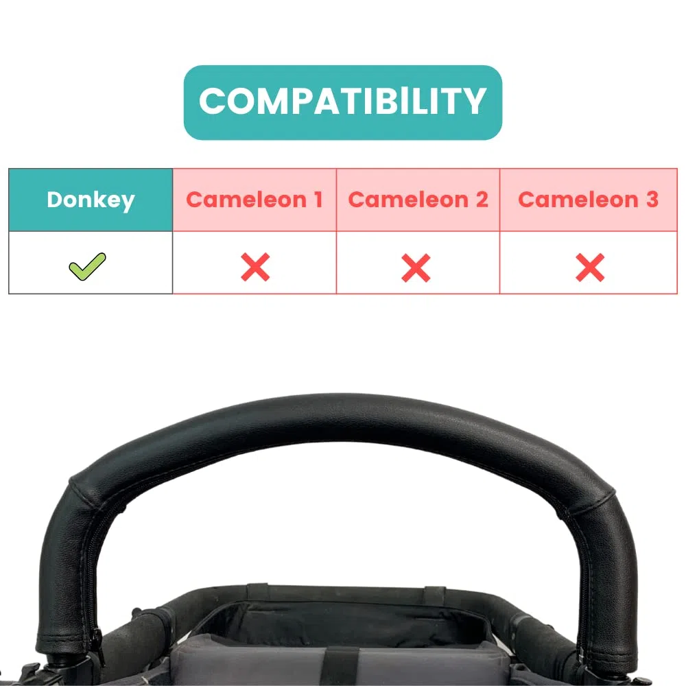 PROTEC TIF | Funda Polipiel para Asa de Transporte compatible con Bugaboo Donkey (Se coloca encima de la goma original) (Negro)