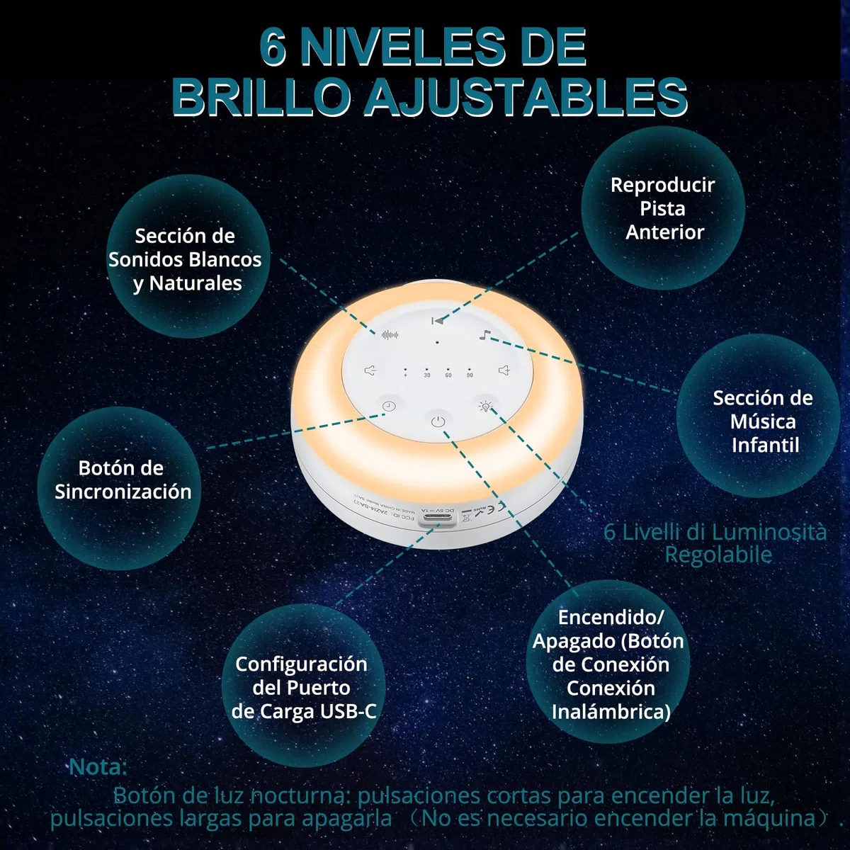 Máquina de Ruido Blanco para Dormir Bebé,24 Sonidos Relajantes,Máquina de Sonido Portátil,Variedad de Sonidos Naturales con Luz Nocturna Temporizador para Niños Guardería Sueño Meditación Yoga