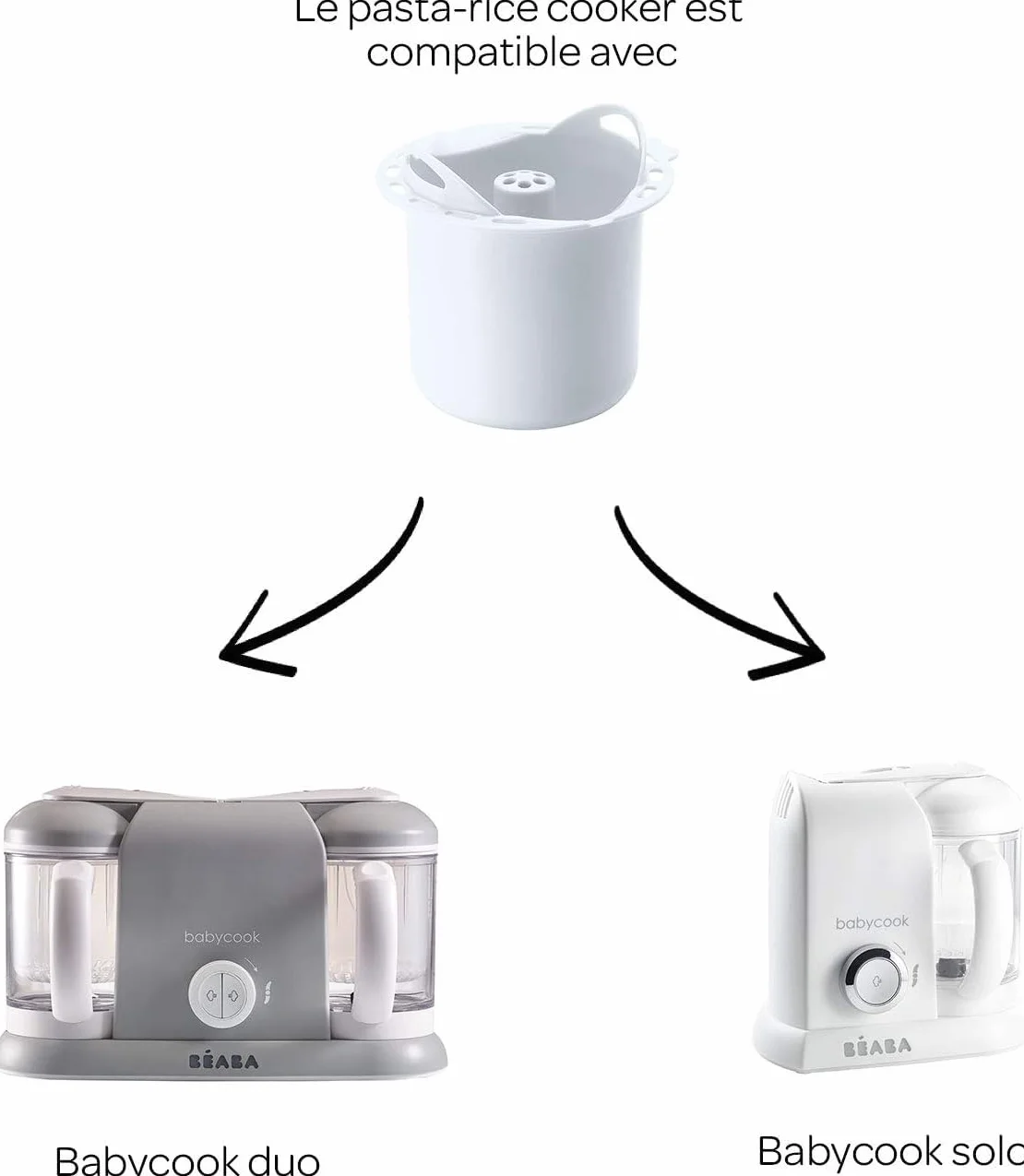BÉABA, Hervidor de pasta y arroz, Cesta/Cuenco de cocina, Accesorio Babycook, Compatible con Babycook Solo y Duo, Capacidad 350g, Fácil de limpiar, Blanco