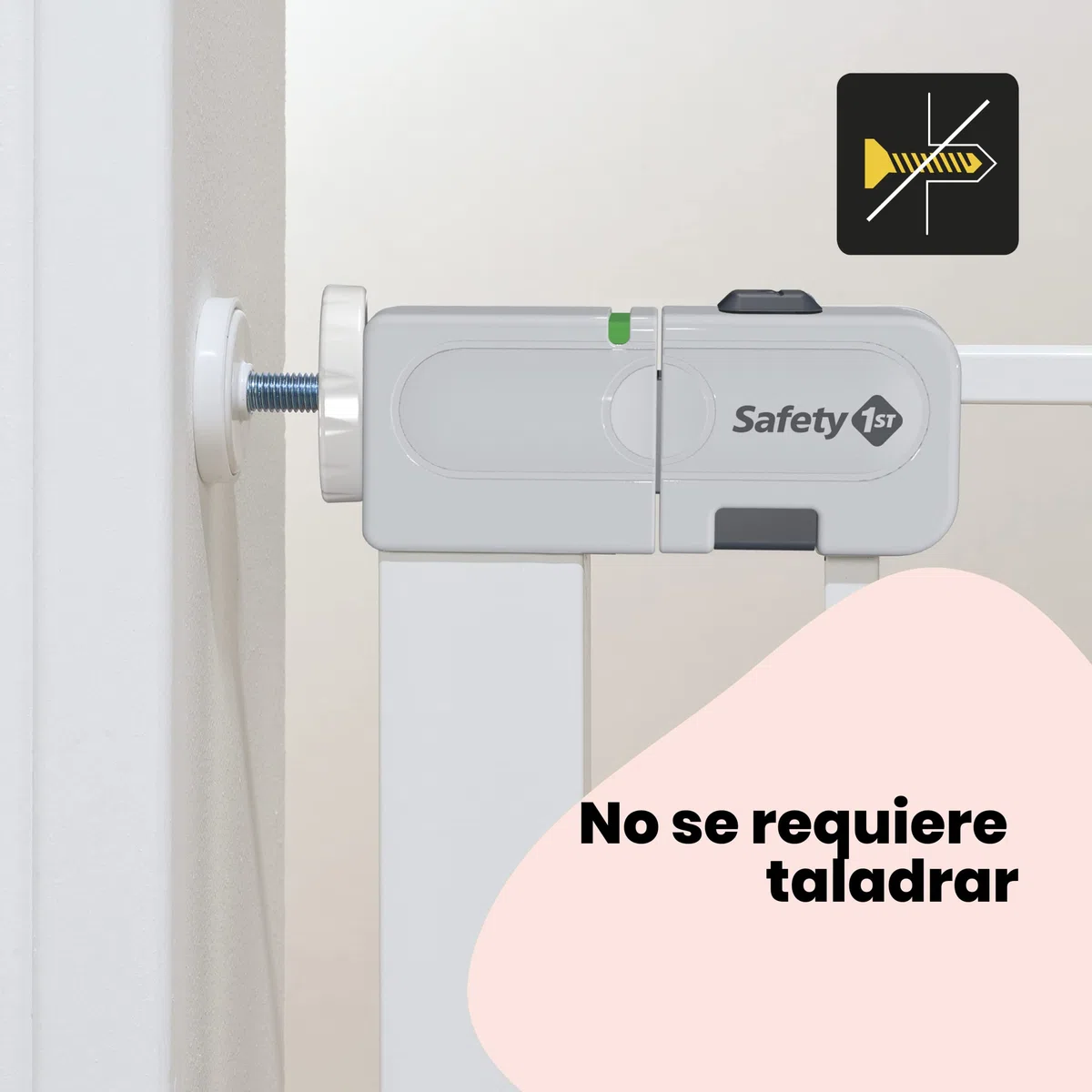 Safety 1st Auto Close, Barrera Seguridad Niños Escalera a Presión, 73–80cm (máx. 136cm), Valla Seguridad Infantil Automática, Apertura Una Mano, Sin Tornillos (Sin Taladros), Doble Bloqueo, Blanca