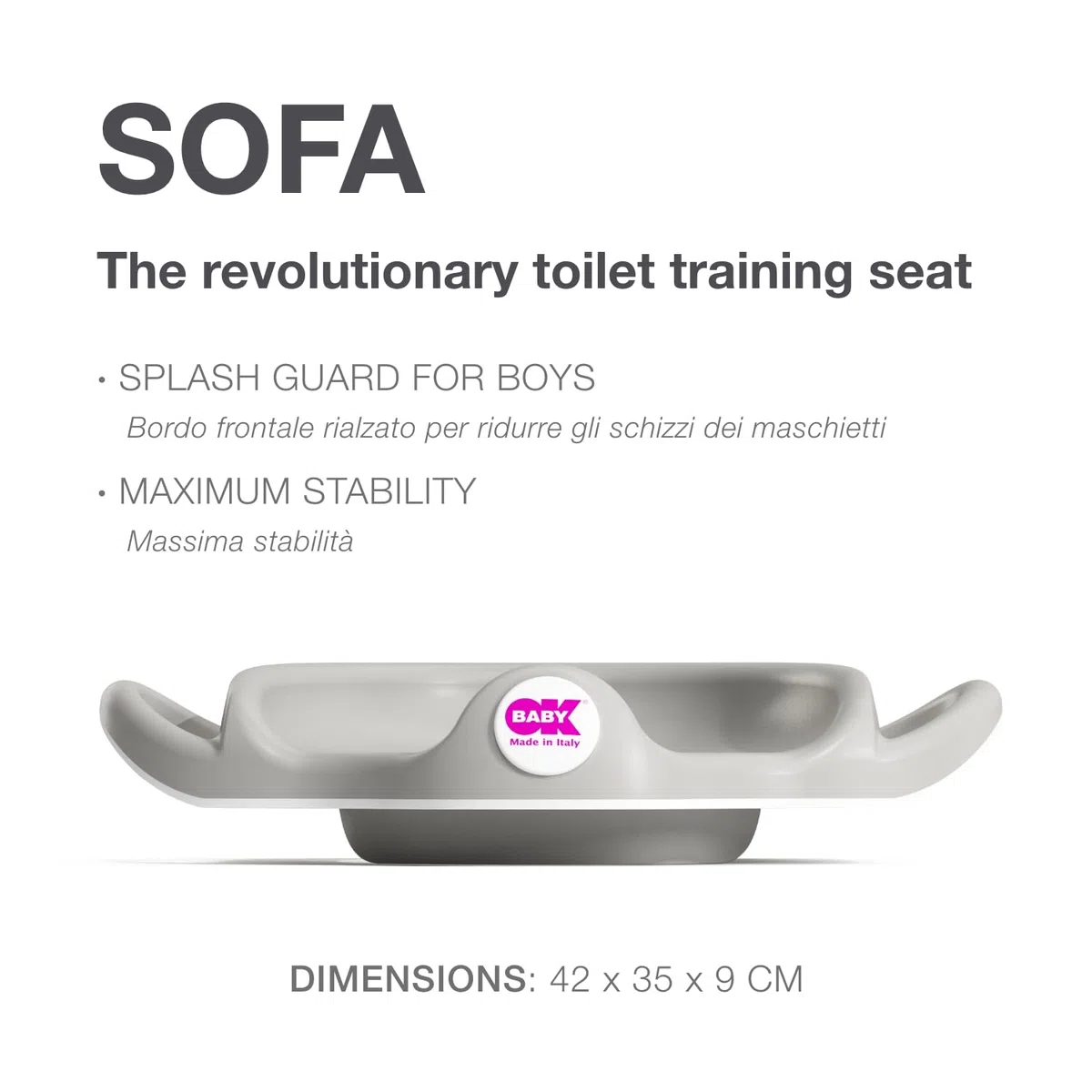 OKBABY Sofa - Asiento reductor de WC con bordes antideslizantes - Asas Anchas y Elevadas para la Máxima Estabilidad al Niño - Gris