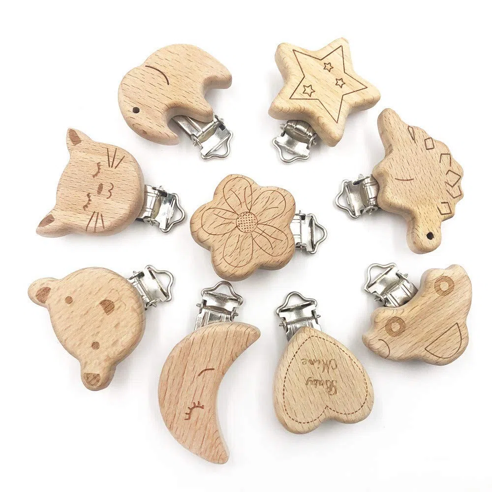9 piezas Schnullerclip, madera, Schnullerclip, Schnullerketten clip, Schnuller soporte, para recién nacidos niñas y niños