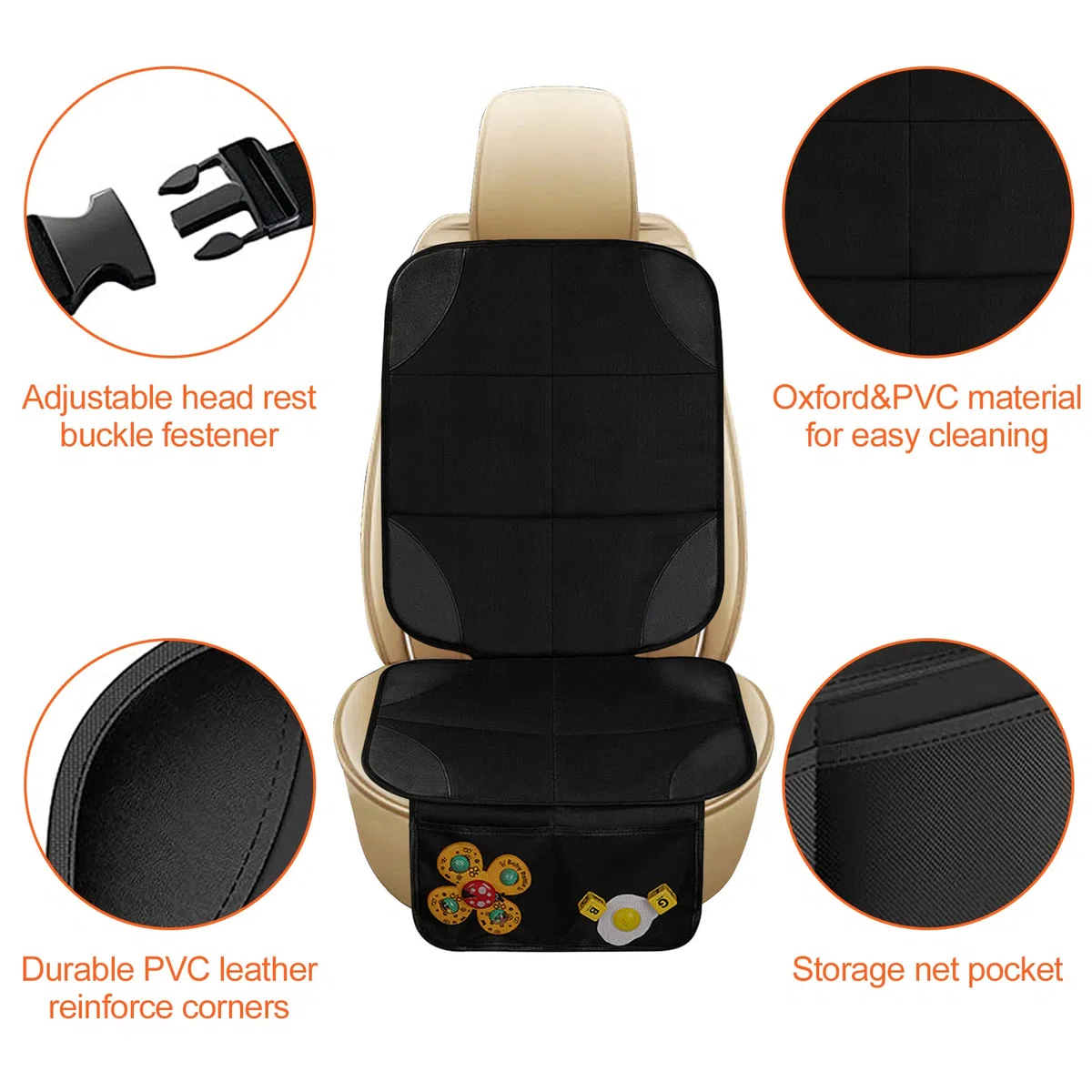 2 Piezas Protector Asiento Coche Silla Bebe, Universal Funda Coche Asiento Compatible Isofix con Organizador Bolsillos, Antideslizante Impermeable Protector Seguro para Asiento Infantil