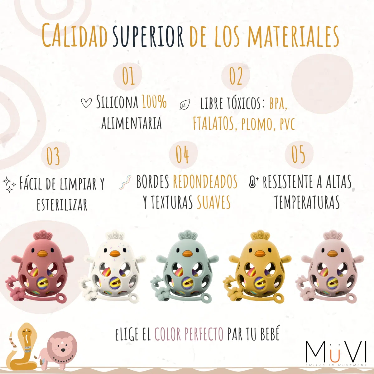 Mordedor bebé sensorial con sonajero y cadena, Mordedor de dentición +3 meses, Silicona alimentaria, suave y sin BPA, Fácil de agarrar y morder, Alivio para encías - Teether (Pack Mango)