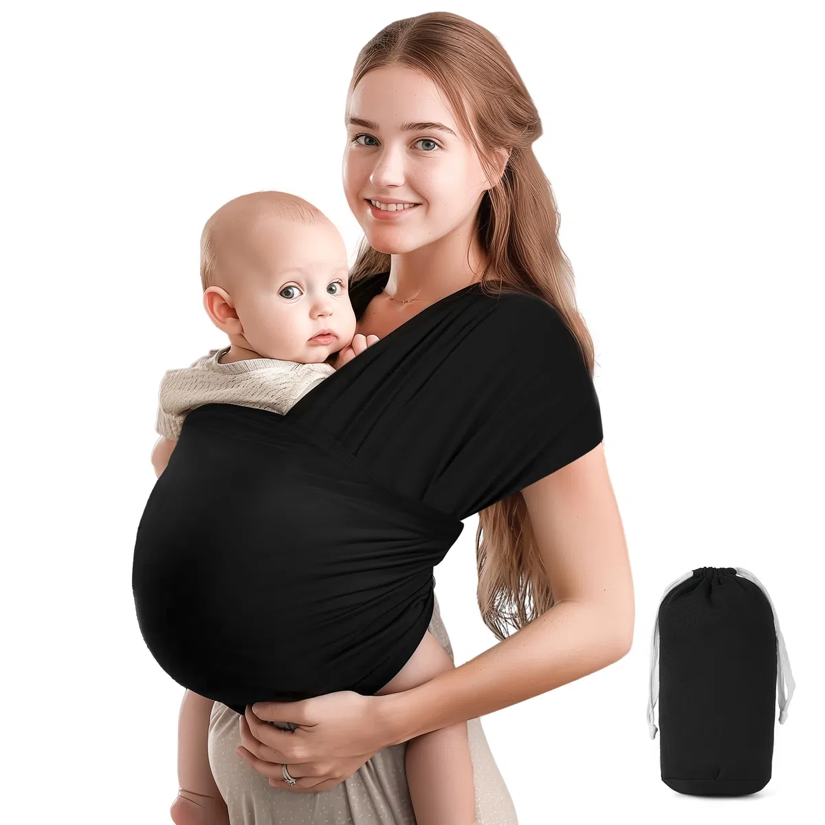 PortabebéS Para ReciéN Nacidos, PortabebéS De AlgodóN Suave, Capacidad De Carga Hasta 15 Kg, Portabebé Negro De 5,3 M De Largo, FáCil De Atar, Apto Para ReciéN Nacidos Desde El Nacimiento