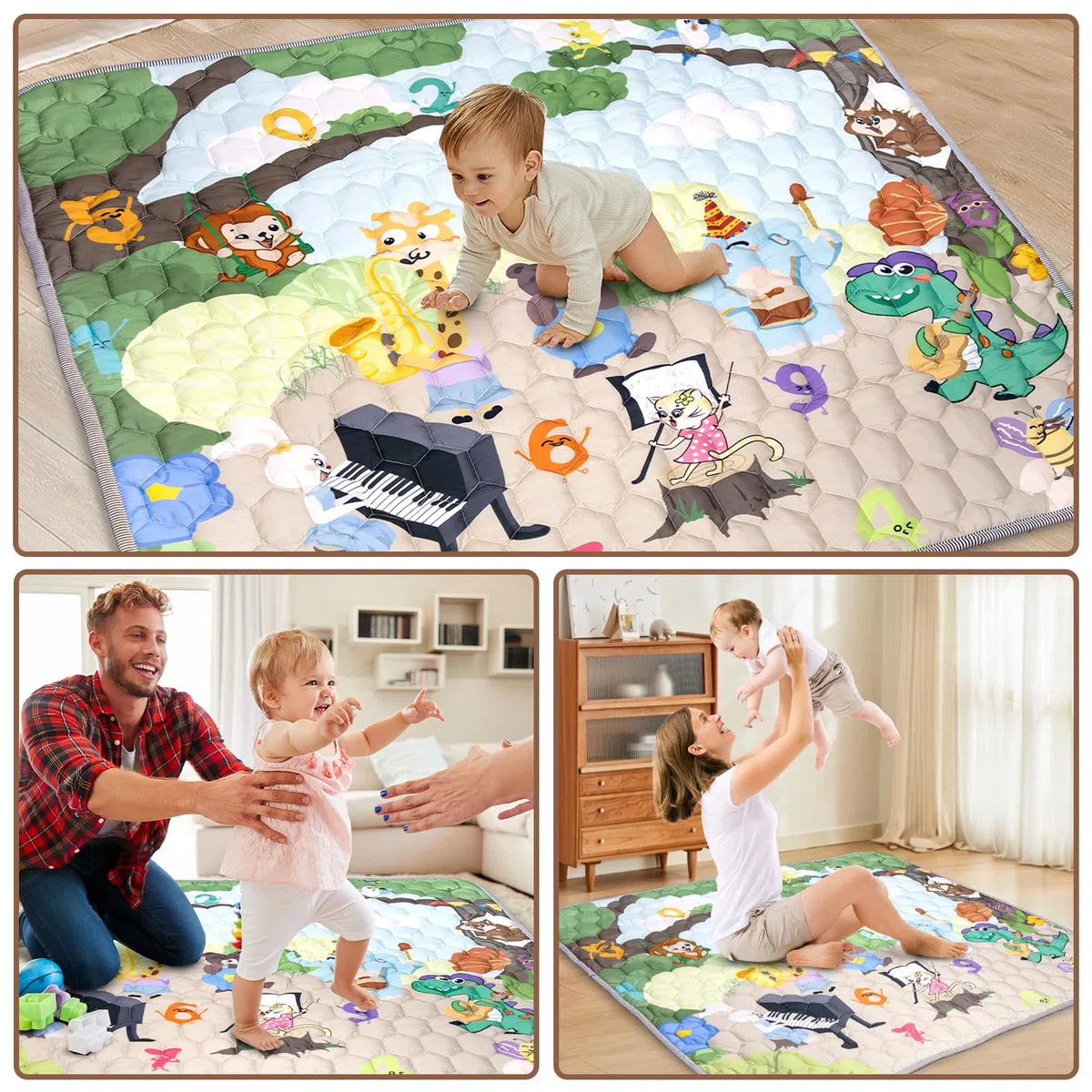 Alfombra Bebe Acolchada Plegable - Impermeable 127x127cm Tapete de Actividades, Colchoneta Suelo Niños Jugar en Casa, Antideslizante Manta Juegos para Niños y Niñas (Animales & Numeros)