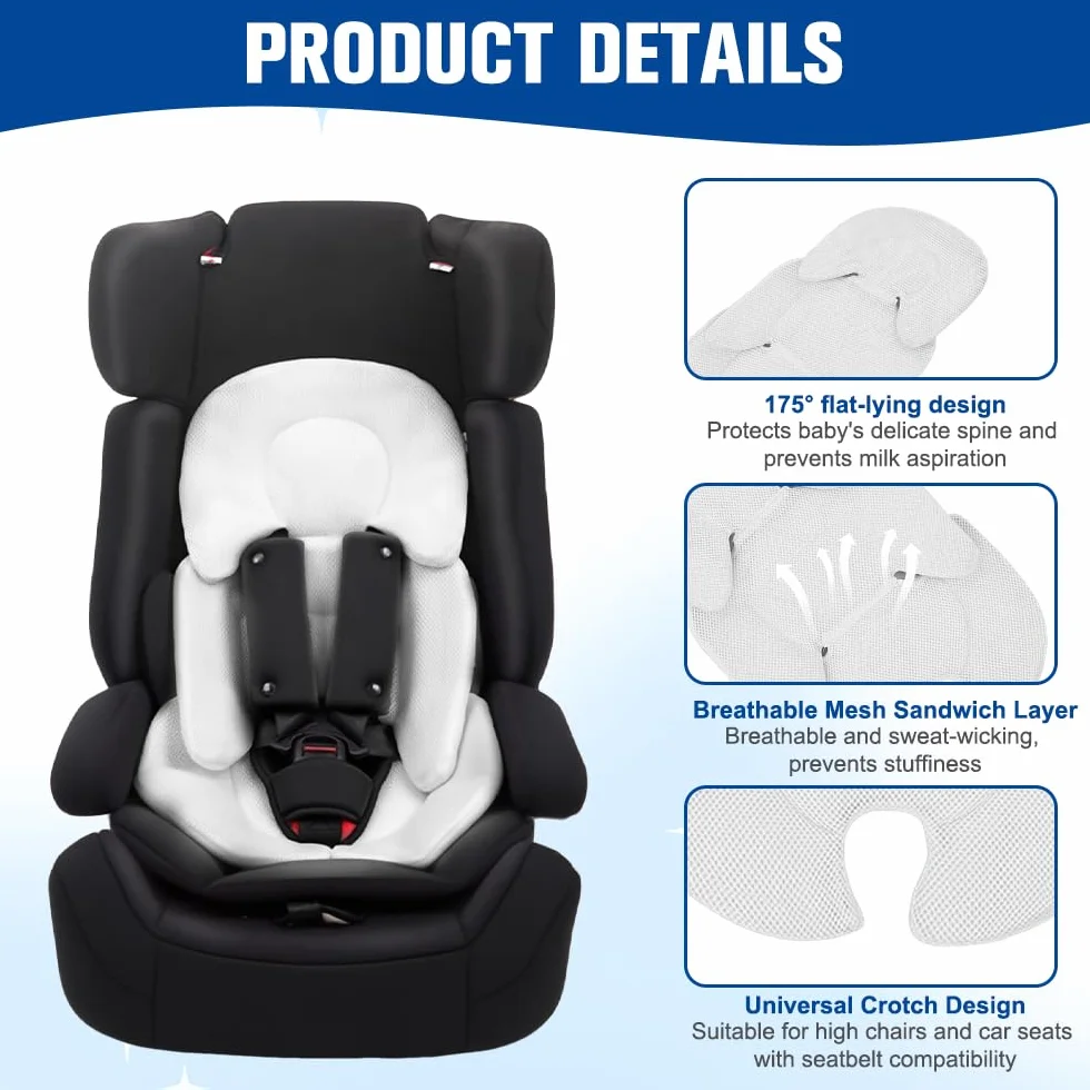 Reductor de Asiento para Bebé Recién Nacido, Genérico Cojín para Asiento De Coche De Bebé, Inserto para Asiento de Coche para bebé, cómodo y transpirable (Blanco)