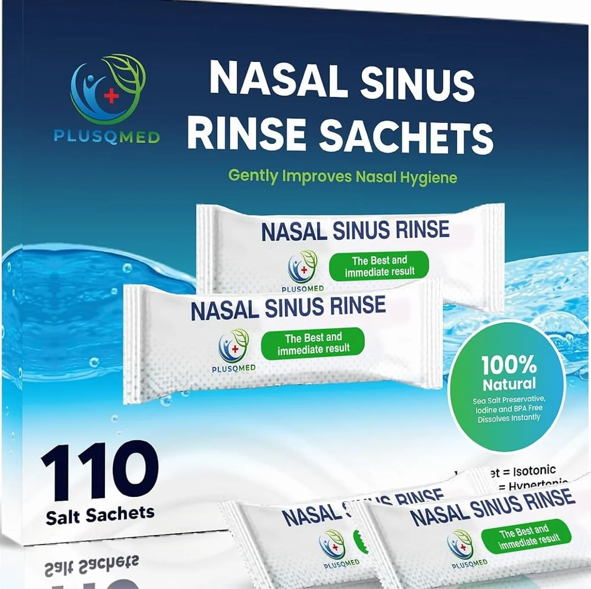 110 sobres para enjuague nasal, Neti Pot, sobres para enjuague nasal, sal para enjuague nasal, sobre para botella exprimible, sal para enjuague nasal, compatible con un sobre de 240 ml o 300 ml