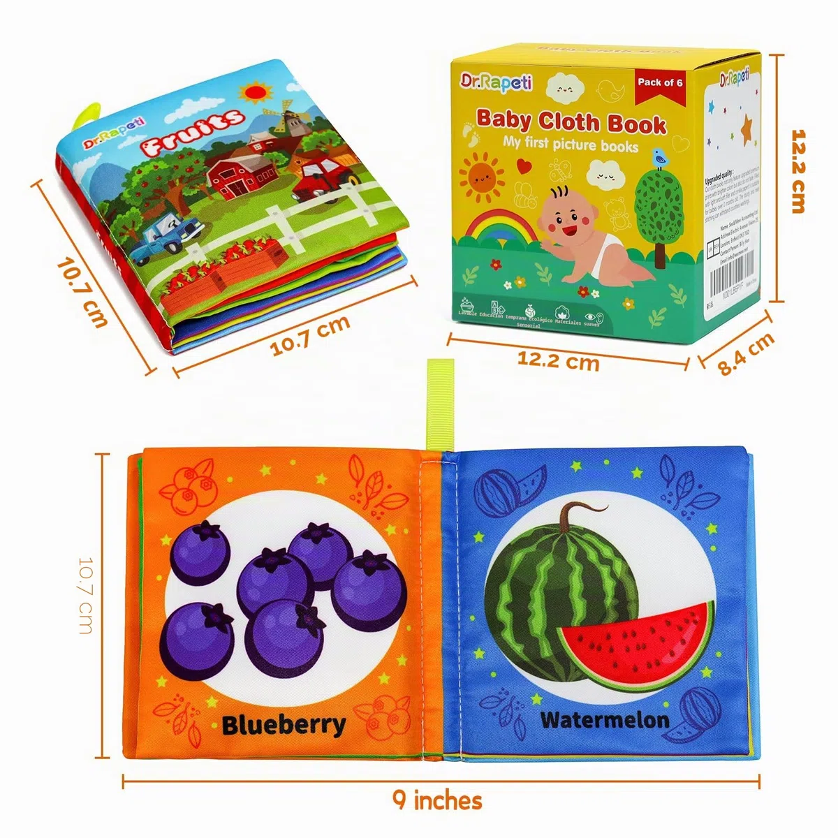 Dr.Rapeti 6 Piezas Libros Blandos para Bebé, Libro de Tela Suave, Libros de Tela Blandos para Bebé, Libros De Suave Sensoriales
