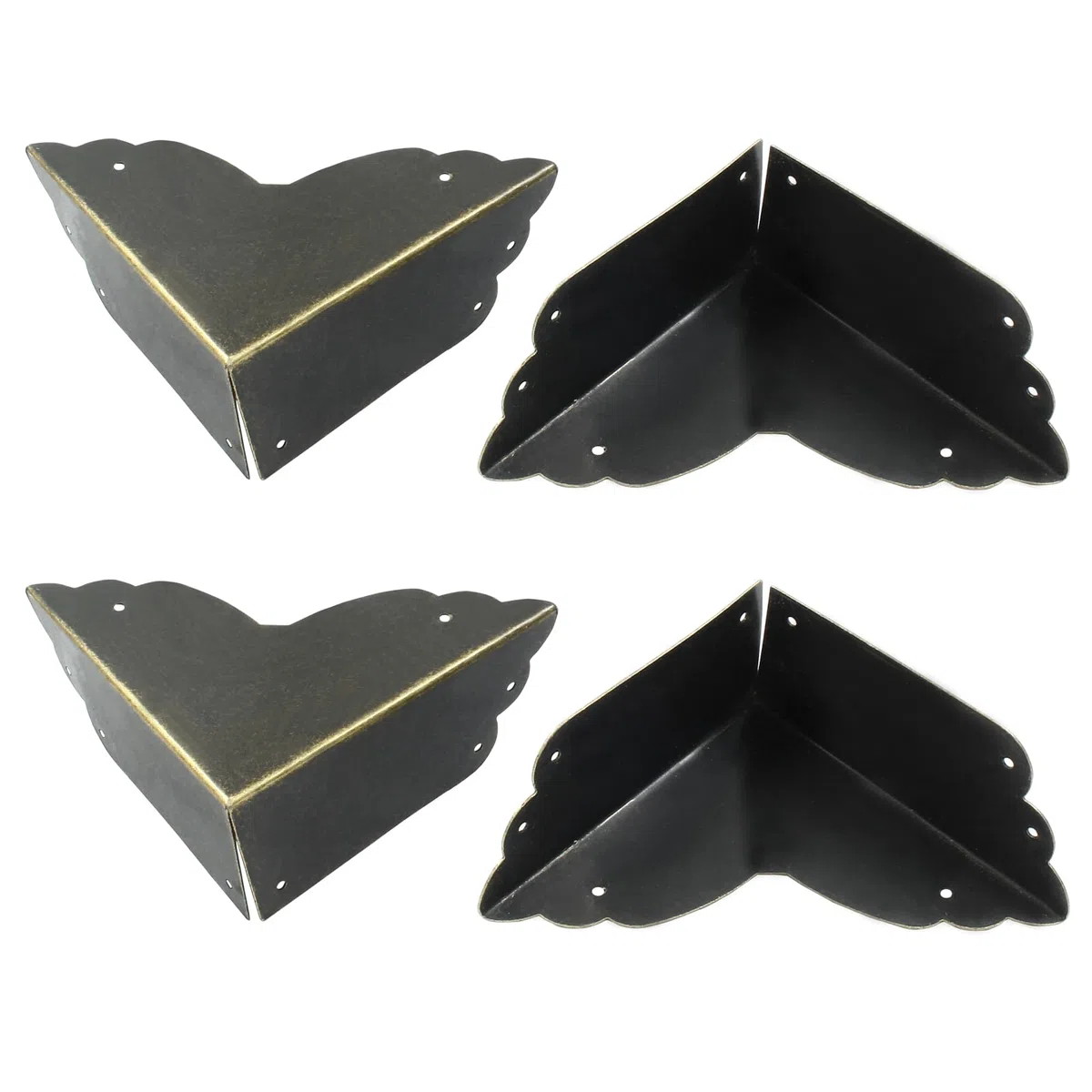 4 protectores de esquina de metal negro, protectores de esquina de caja de 2.76 x 2.76 pulgadas, protectores decorativos de esquina de metal, cubierta de borde antiguo con tornillos de