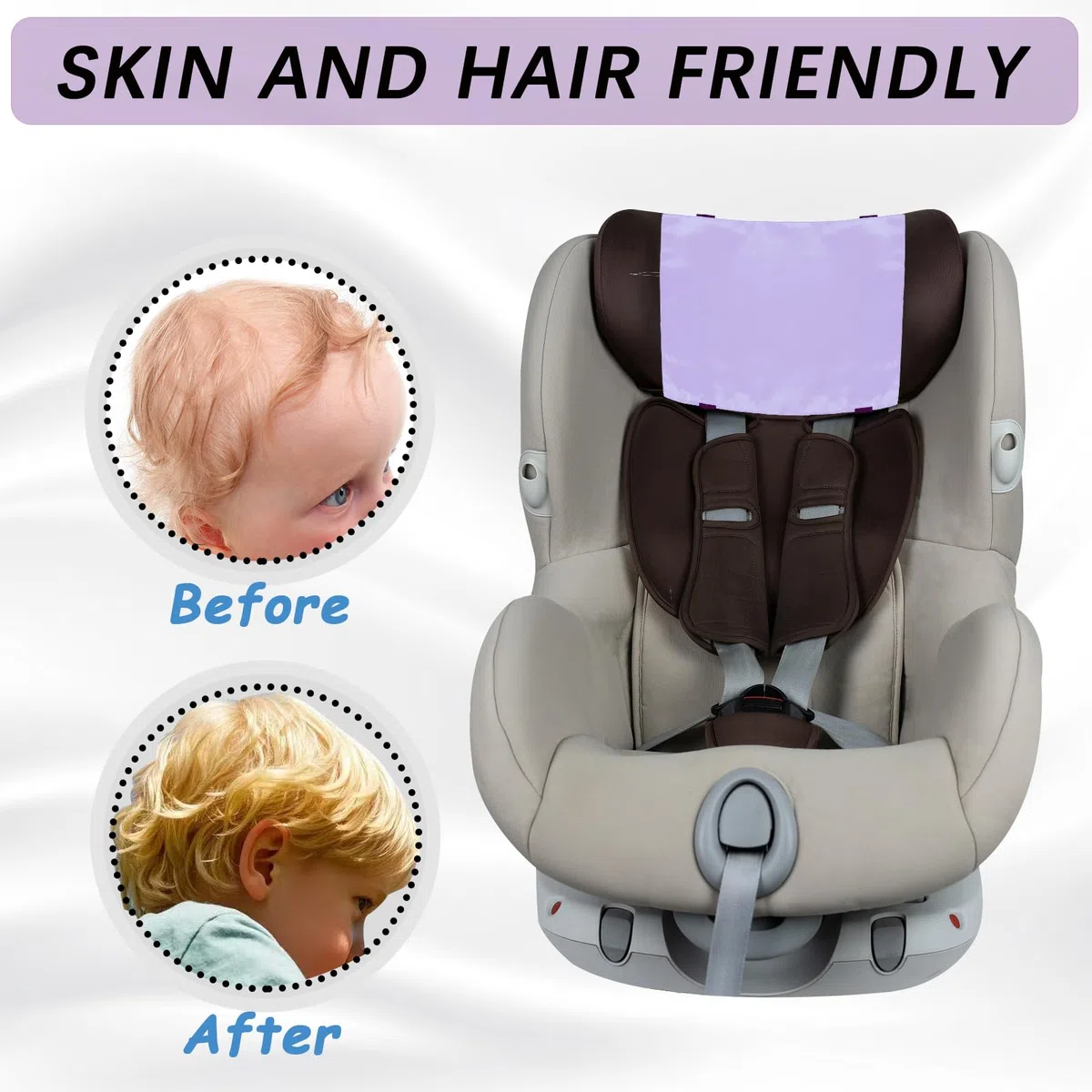 2 fundas de satén para reposacabezas de asiento de coche para bebés, suave sensación de seda para protección del cabello, protector de pelo de satén para asiento de coche (rosa + morado)