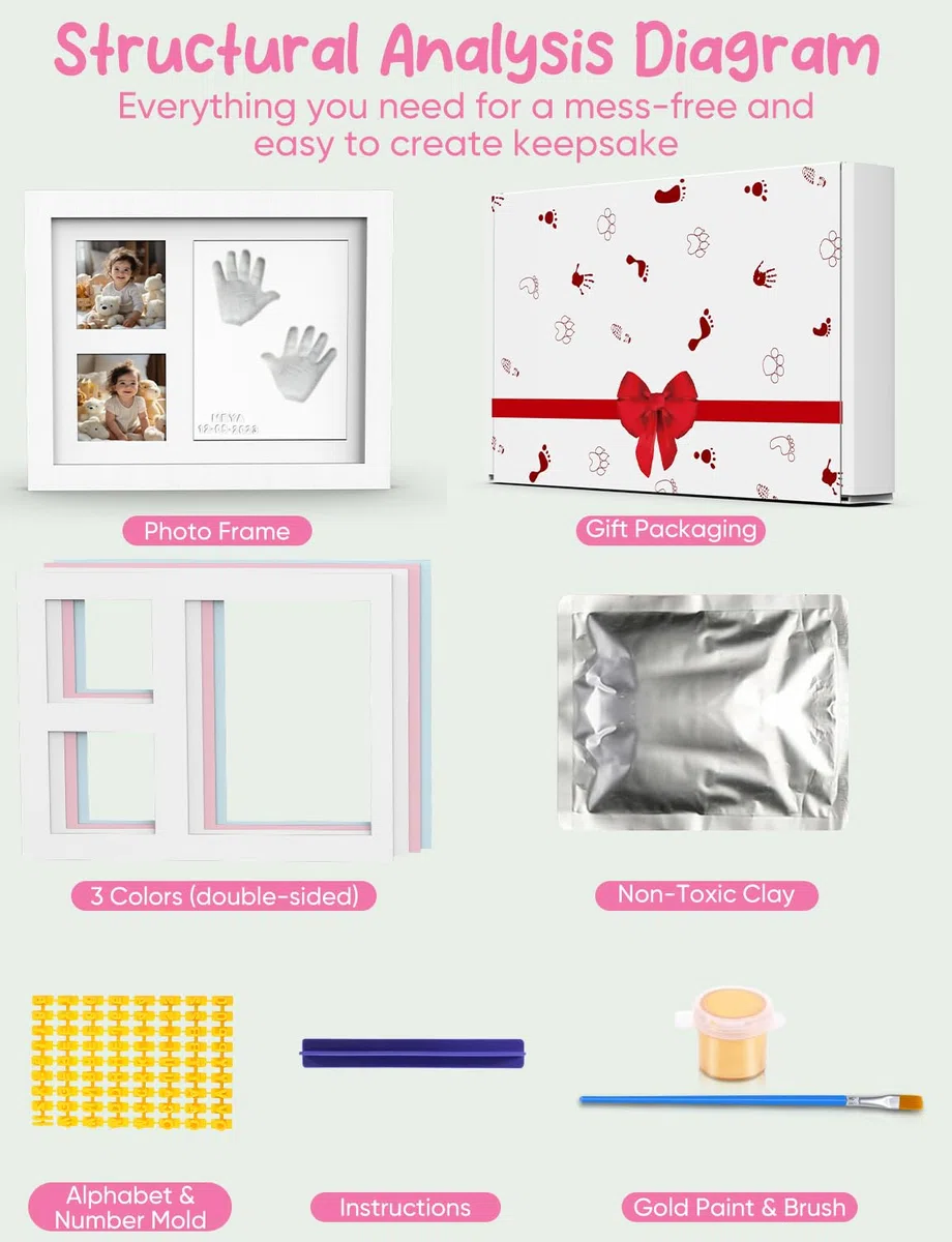 Marco Huellas Bebe - Kit de Marco para Huella de Pie y Manos del Bebe - Kit de Precioso Recuerdo de Tu Bebé - Set de Modelación para Decoración - Regalos Bebes Recien Nacidos Originales
