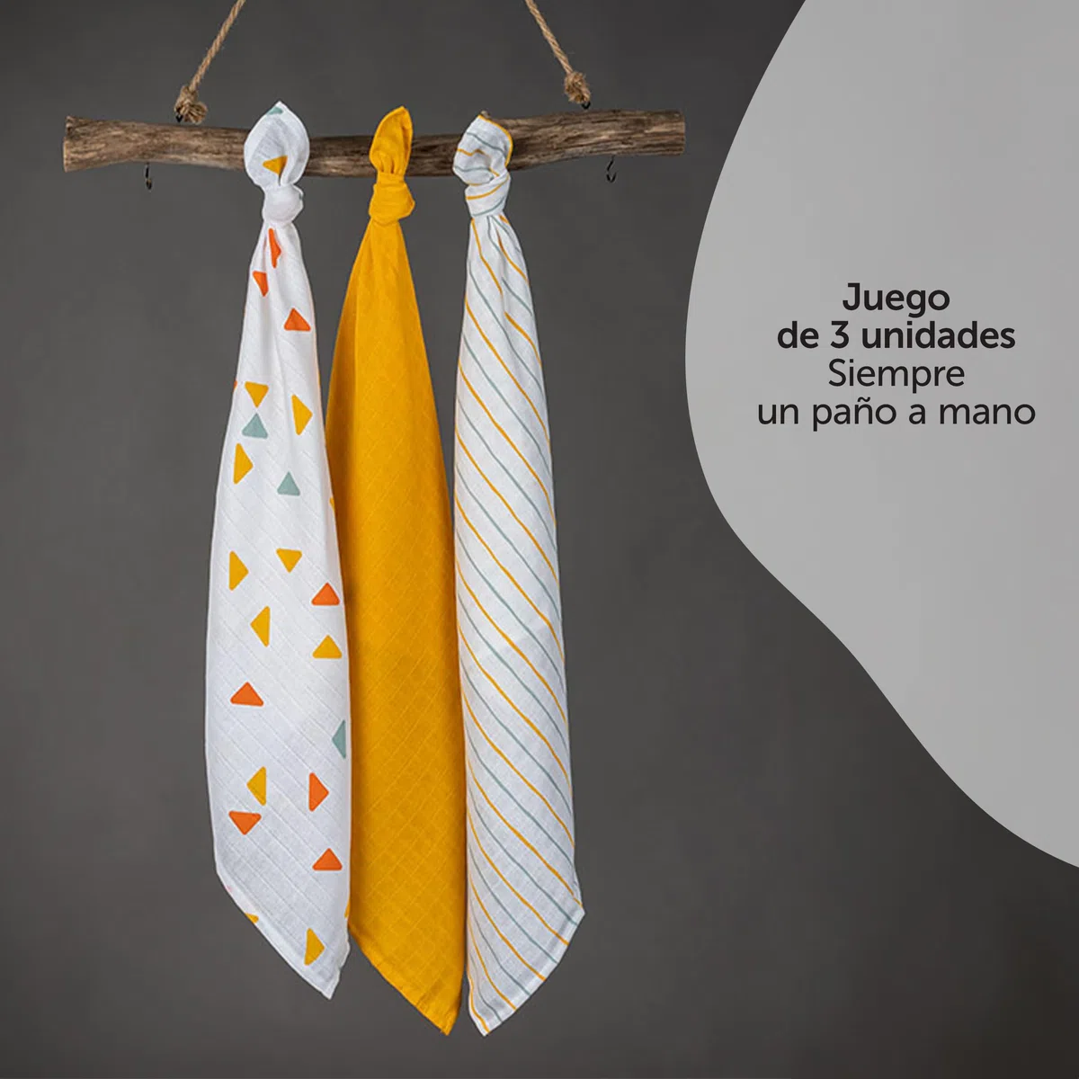 LaLoona Muselinas Bebé Algodón 70x70 cm – Pack de 3 Gasas Multiusos para Recién Nacido con Certificado Öko-Tex - Mantas Muselina Suaves y Transpirables – Amarillo/Blanco
