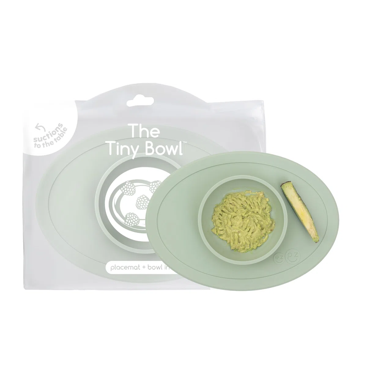 EZPZ Tiny Bowl 4 Meses +. Bowl 100% De Silicona Con Mantel Individual Incorporado Para Primeros Alimentos, Facilita El Baby Led Weaning. Se Adapta A Todas Las Bandejas De Trona, Salvia