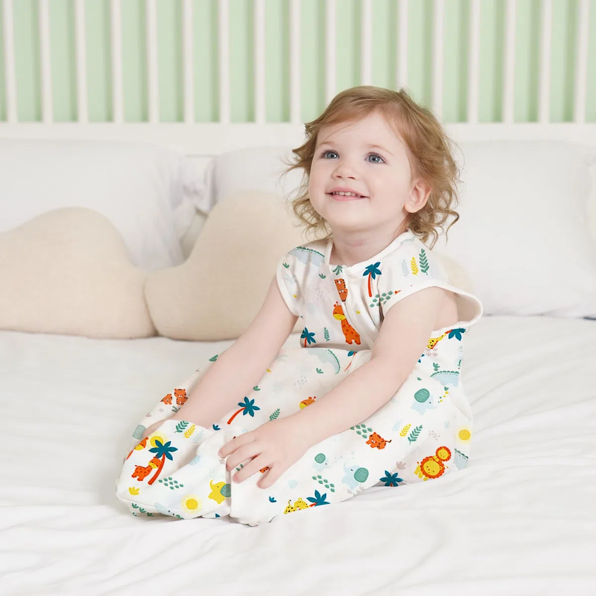 Saco Dormir Bebe Verano, 2Pcs 0.5 Tog Saco de Dormir Bebe Unisex, 100% Algodón Transpirable, Ajustable Saco Bebe, Animales de Dibujos Animados