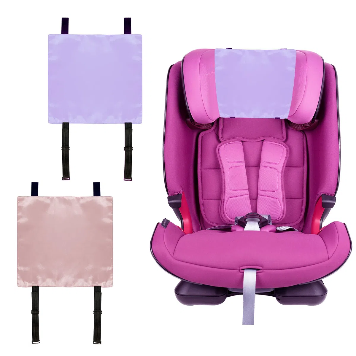 2 fundas de satén para reposacabezas de asiento de coche para bebés, suave sensación de seda para protección del cabello, protector de pelo de satén para asiento de coche (rosa + morado)