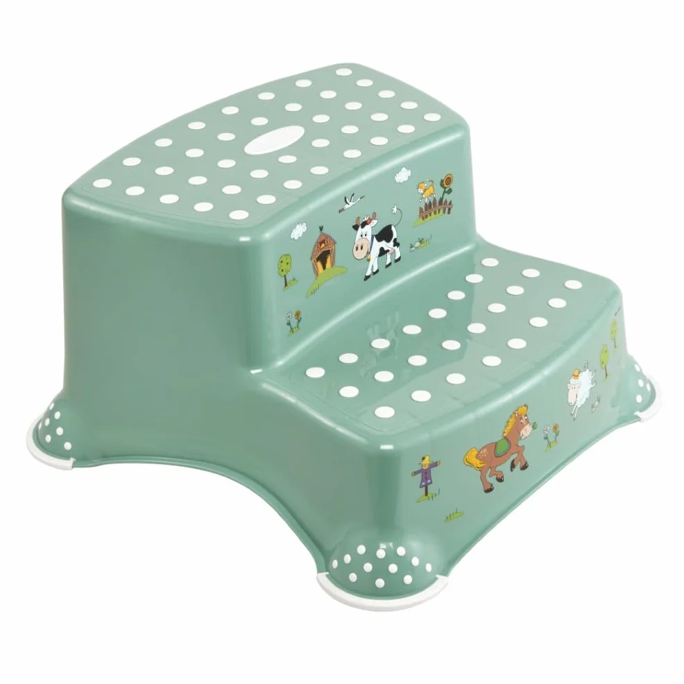 Keepper Taburete de dos escalones Funny Farm Antideslizante Verde Nordic