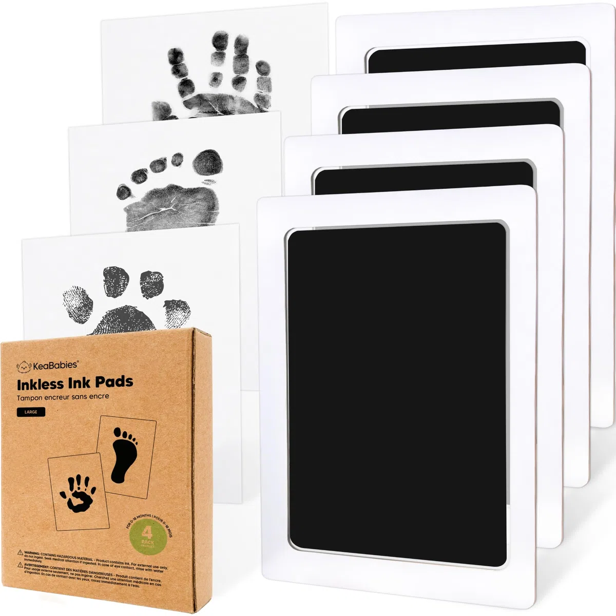 Bebé Pie y Huella De La Mano Sin Tinta Almohadilla de Tinta - 4-Pack Toque Limpio Impresión De Manos y Pies Almohadillas Tinta Recuerdo - Bebé Almohadilla Tinta Recién Nacida Kit (Jet Black, L)
