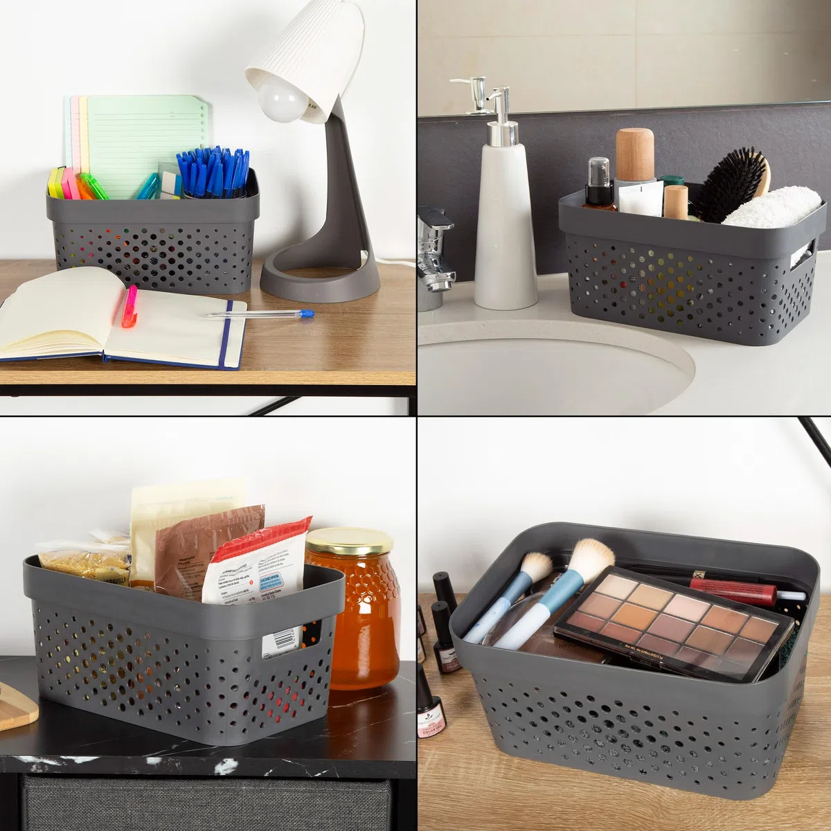 Curver, Pack cestas organizadoras Infinity 4,5L, Color gris, Formato rectangular, Apilables, Estilo escandinavo, 100% plástico reciclado, Almacenamiento objetos, almacenaje hogar, Fácil de lavar (237)