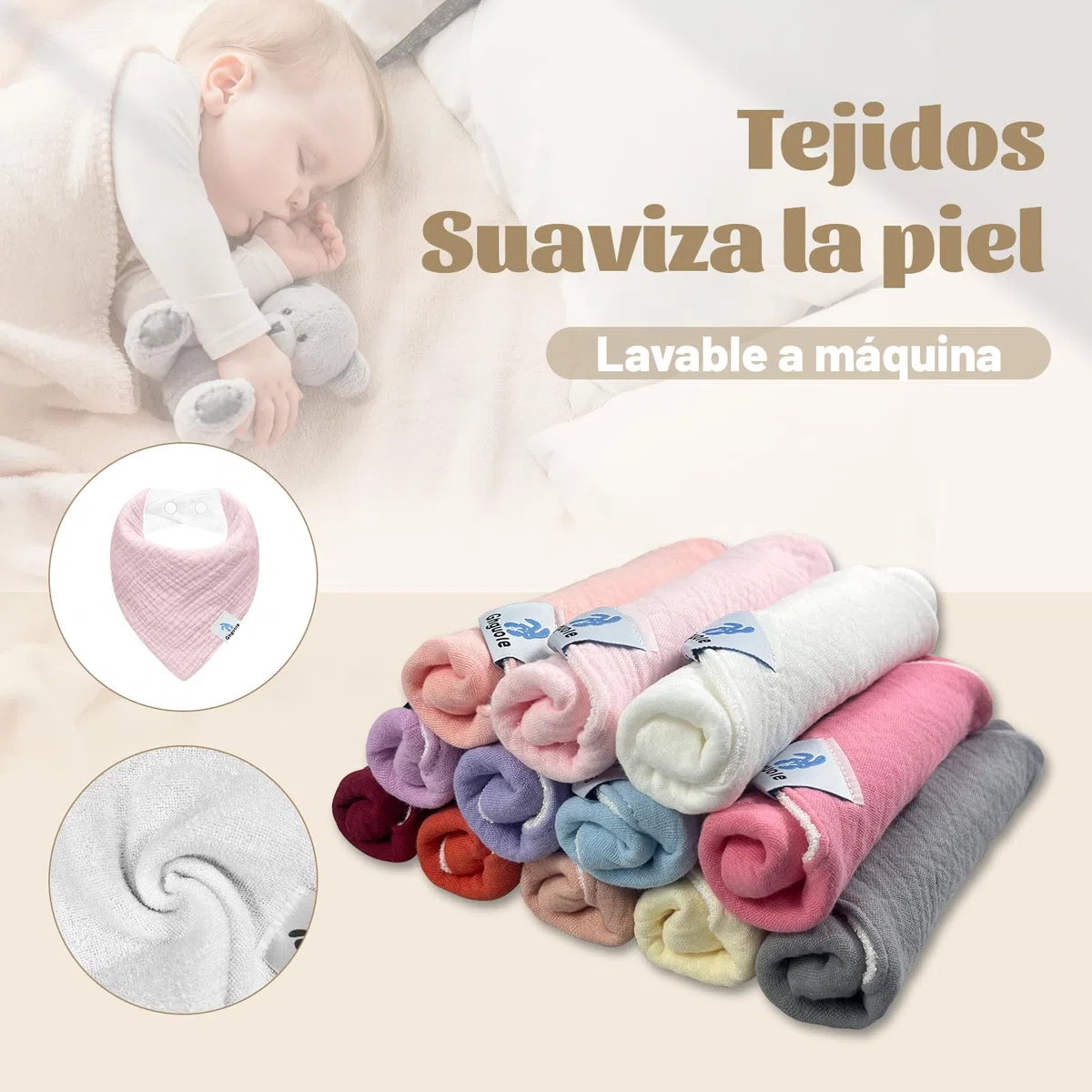 Bavoirs Bébé,12PCS Bébé Mousseline Foulard Bandana,écharpe TriangulaireBébé,BébéMousseline Foulard Bandana,Coton Doux Nouveau Né Bavoirs Réglables Pour Garçons et Filles Bave Dentition