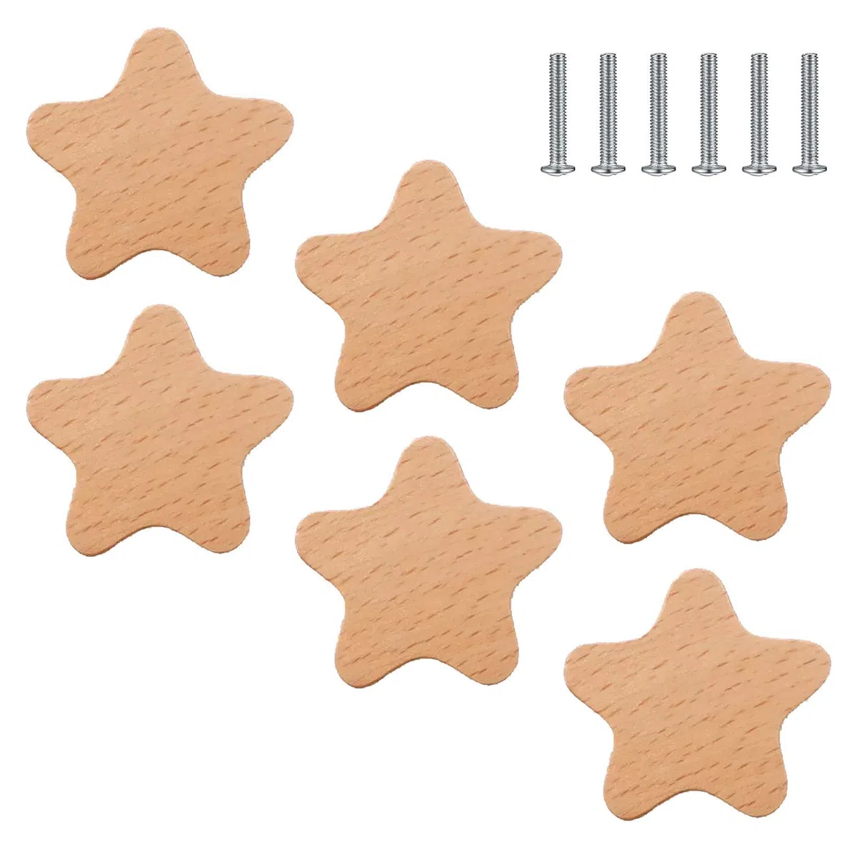Jolan 6 Piezas Tiradores De Armario,Tiradores Cajones,Manillas Estrellas/Luna/Nubes/Melocotón Corazón Tiradores De Muebles,Pomos De Armario De Madera,Tiradores De Puerta Con Tornillos,Star