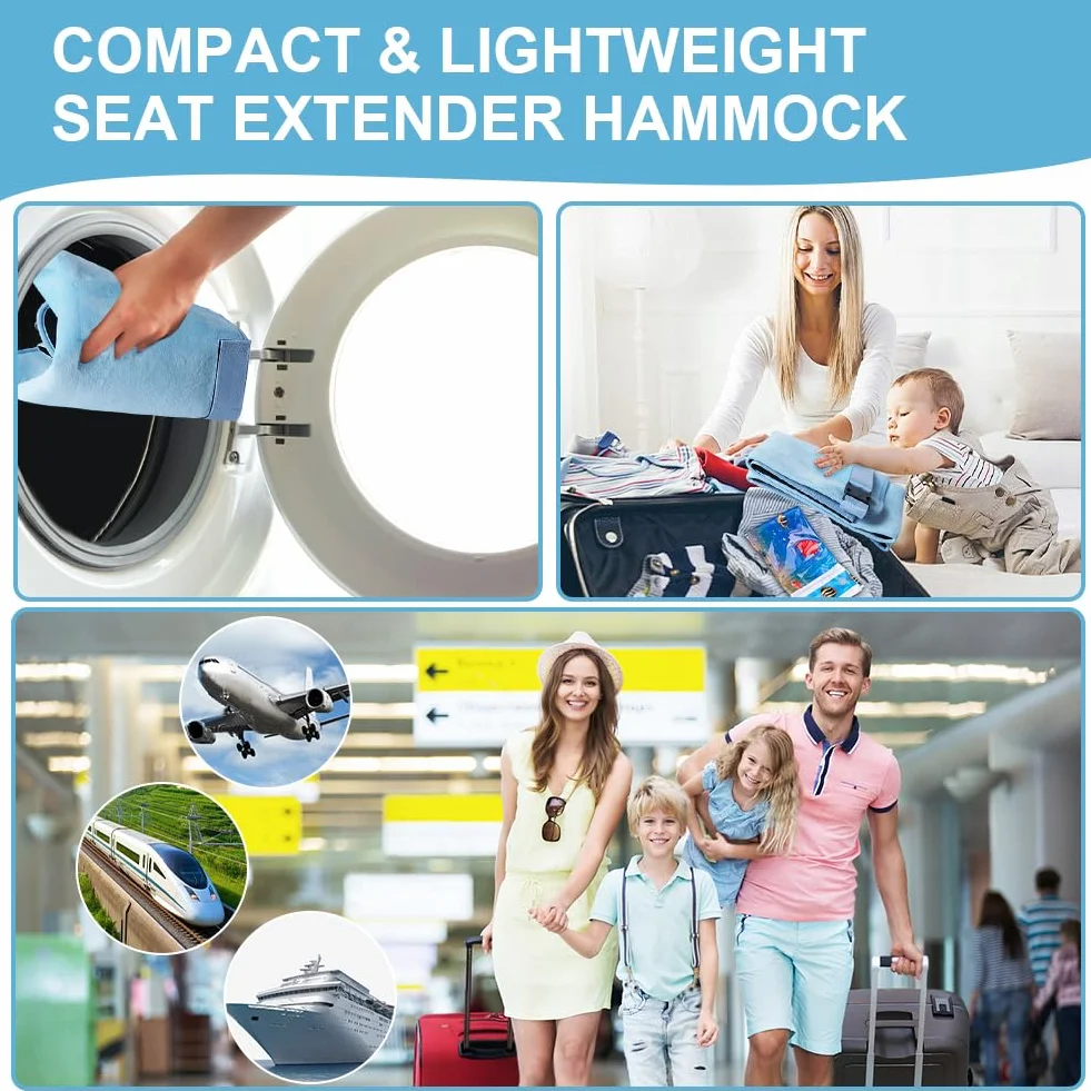 HOTUT Reposapiés de Avión para Niños, 89 x 43 cm ExtensióN De Asiento Para Niños En Avión, Cama de Viaje Portátil para Niños, Portátil y Plegable, Apto para Viajes en Avión para Niños-Azul
