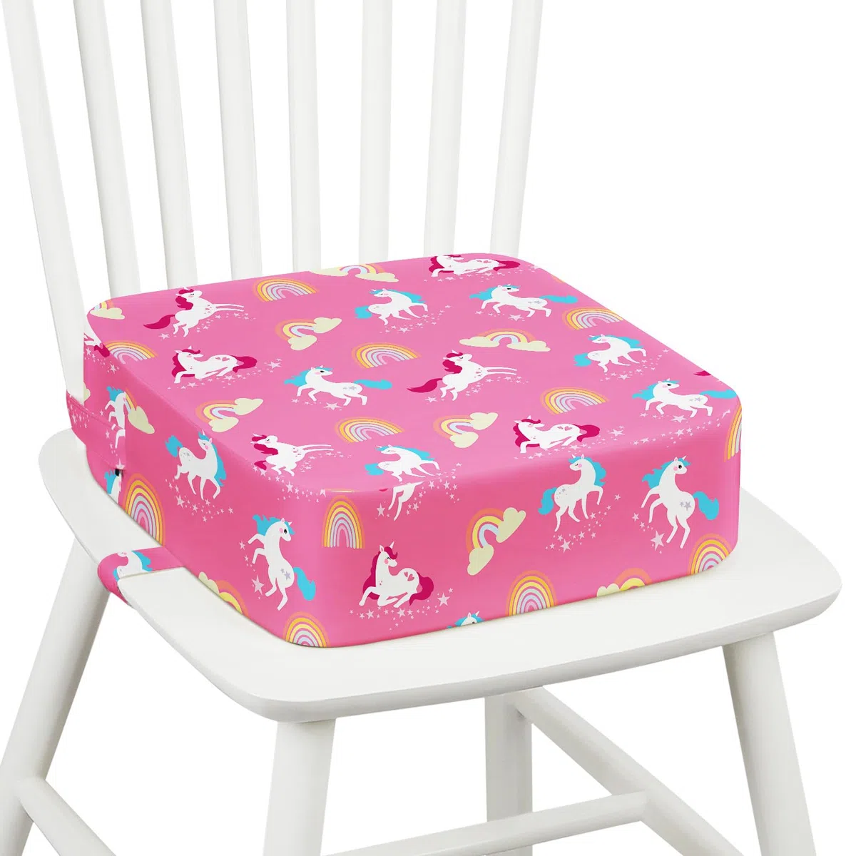 Alzador Elevador Silla para Niños Comer Lavable para Bebé, Base Antideslizante con 2 Correas Ajustables Asiento Elevador 32 x 32 x 32 cm - Unicornio