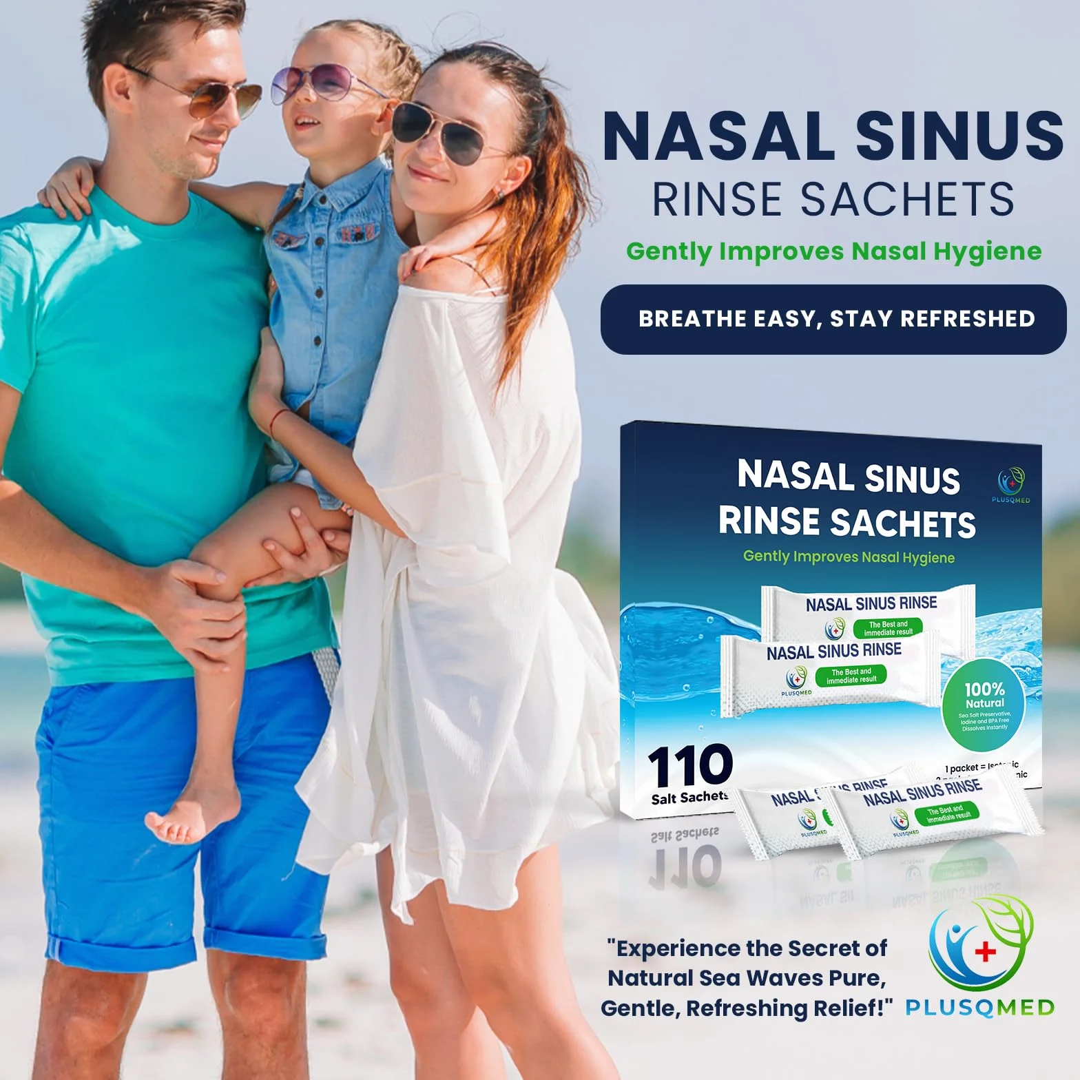 110 sobres para enjuague nasal, Neti Pot, sobres para enjuague nasal, sal para enjuague nasal, sobre para botella exprimible, sal para enjuague nasal, compatible con un sobre de 240 ml o 300 ml